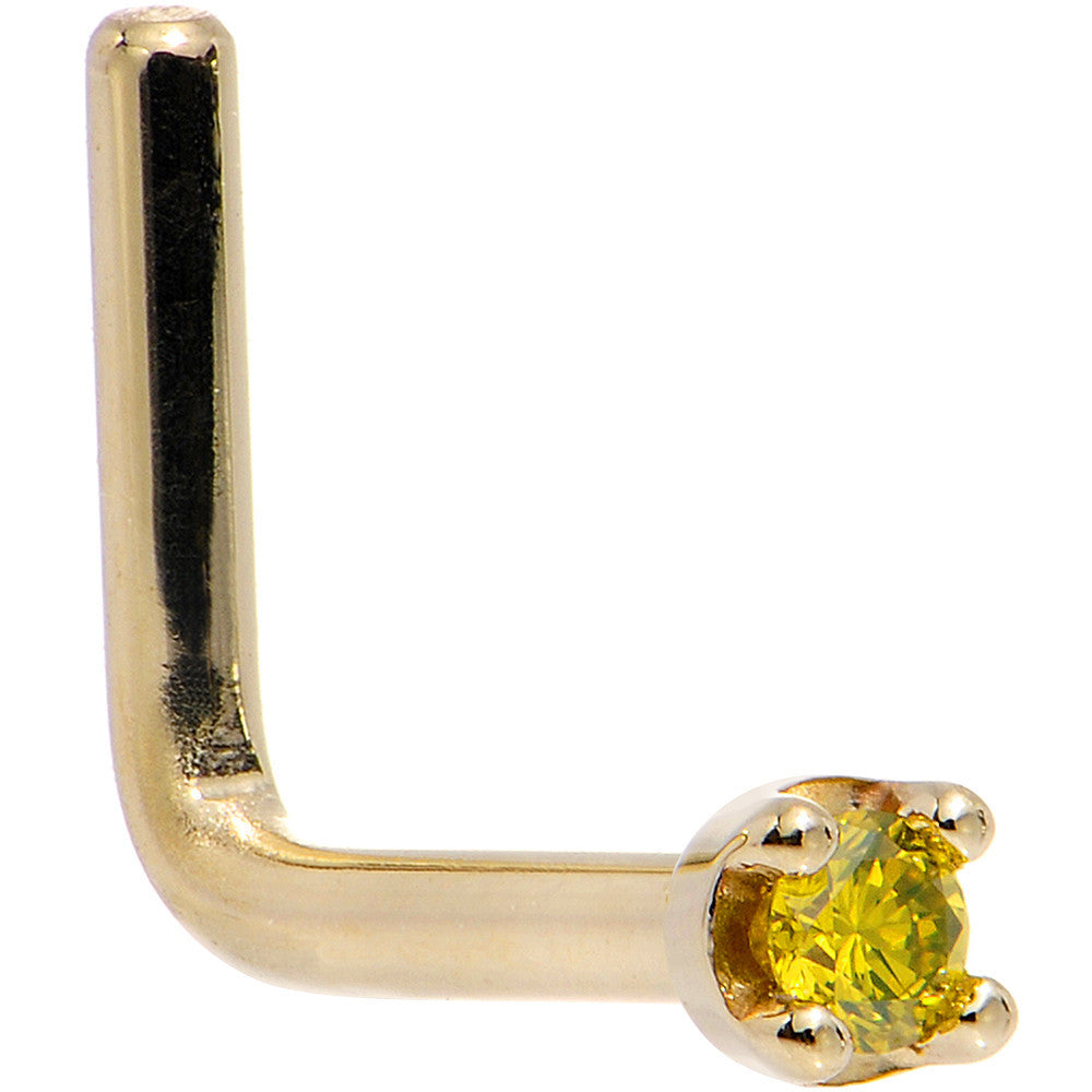 14KT Yellow Gold Nose Ring November Yellow Diamond 20 Gauge Nose Screw