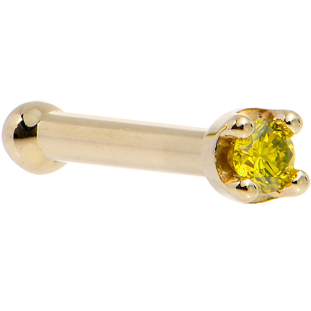 14KT Yellow Gold November Yellow Diamond 1.5mm Nose Bone 18 Gauge