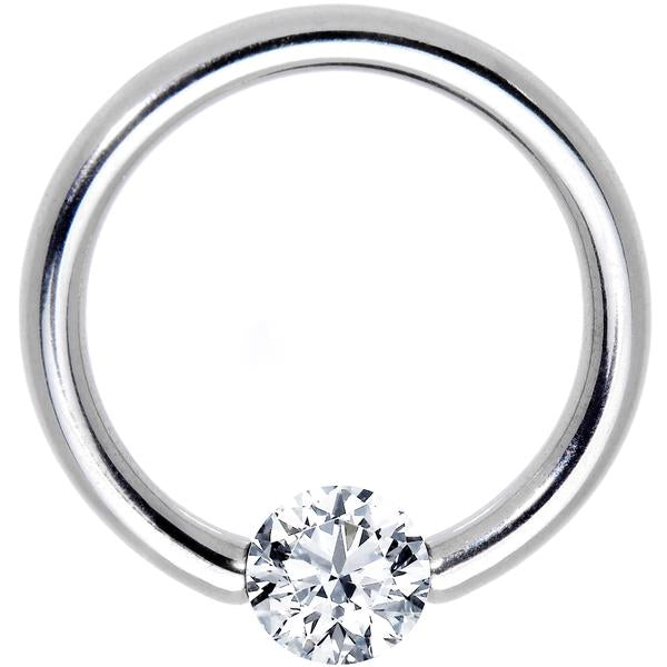 16G 1/2 Solid 14k White Gold 3mm Clear Cubic Zirconia Tension Captive Ring