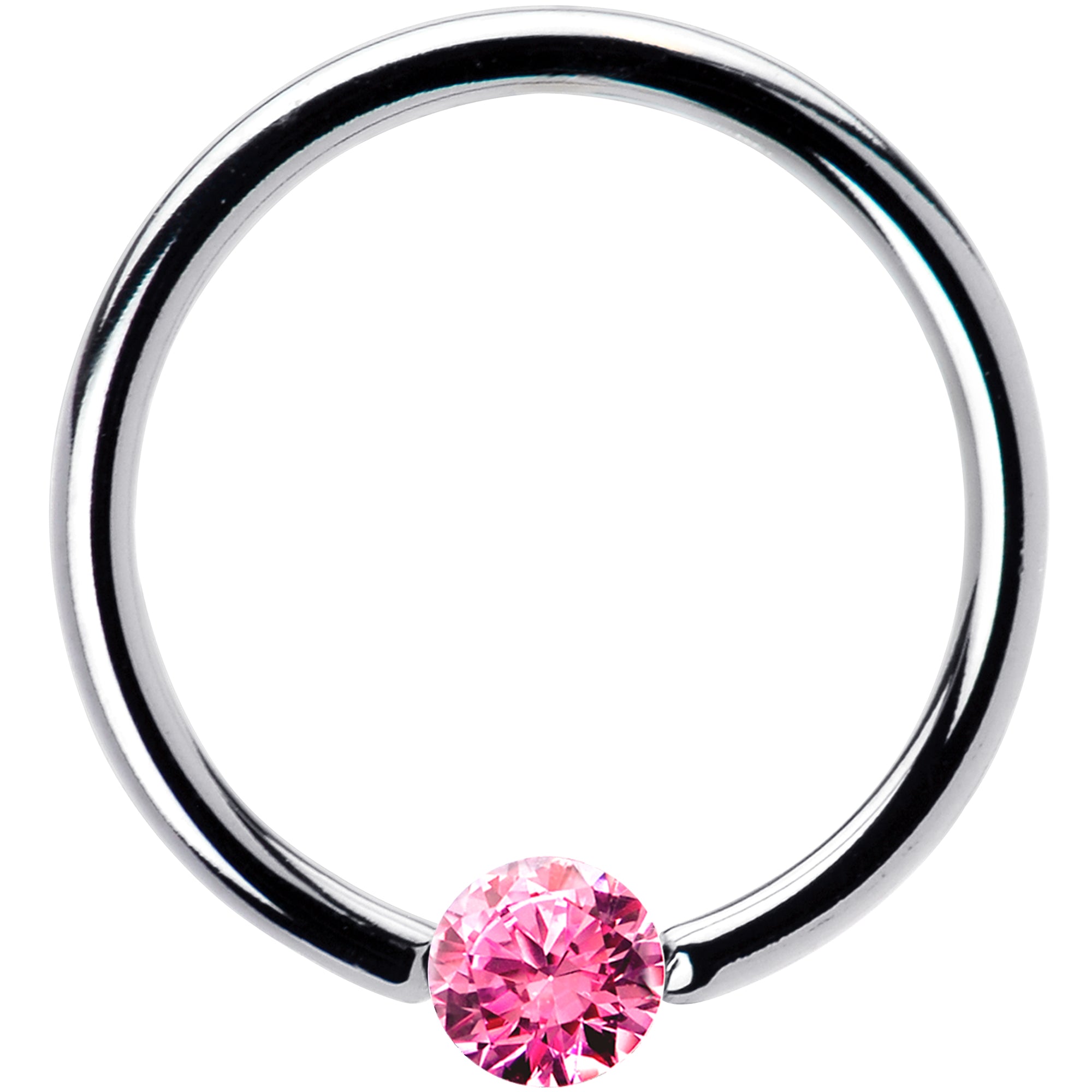 16G 1/2 Solid 14k White Gold 3mm Pink Cubic Zirconia Tension Captive Ring