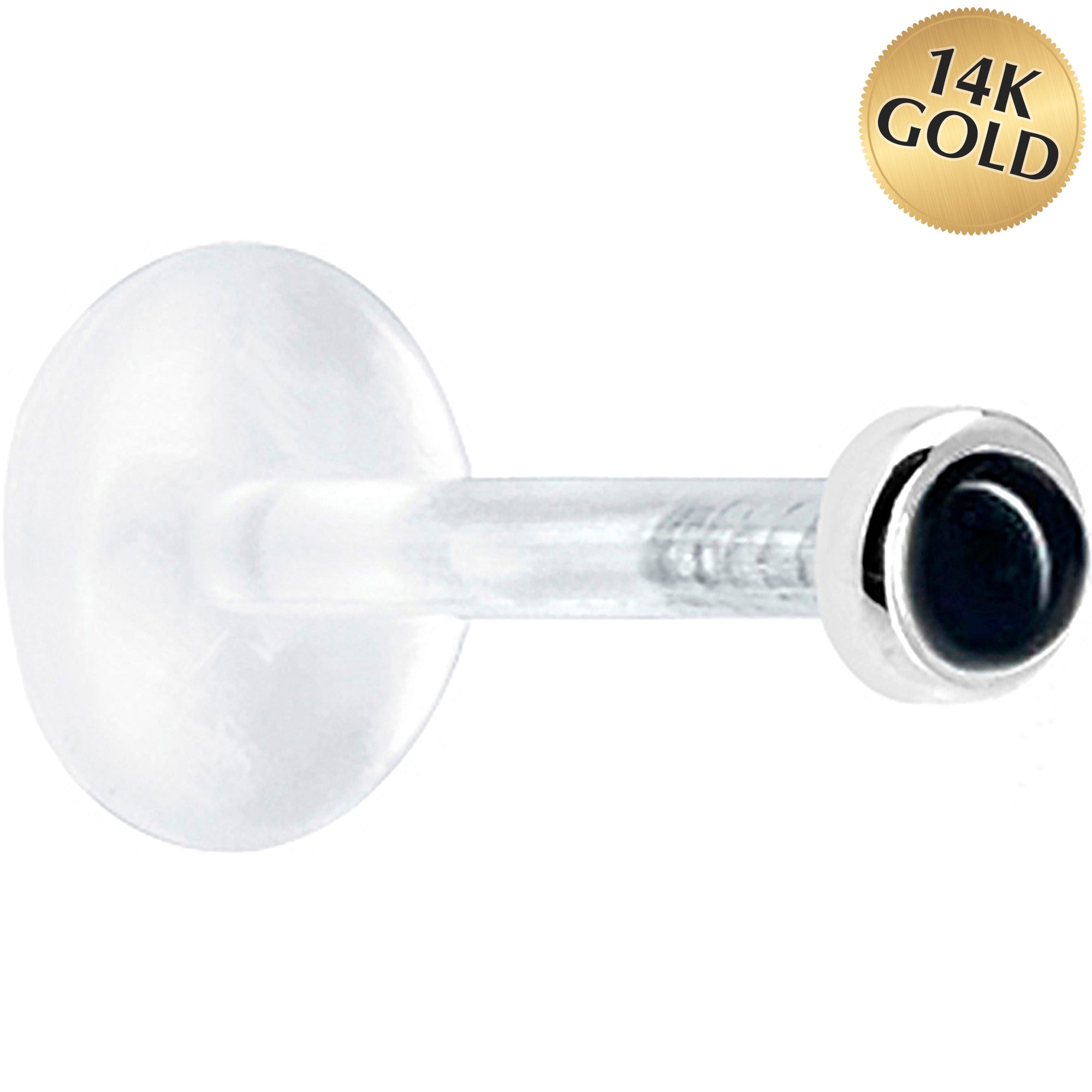 16G 1/4 Solid 14K White Gold 2mm Genuine Onyx Bioplast Tragus Earring Stud