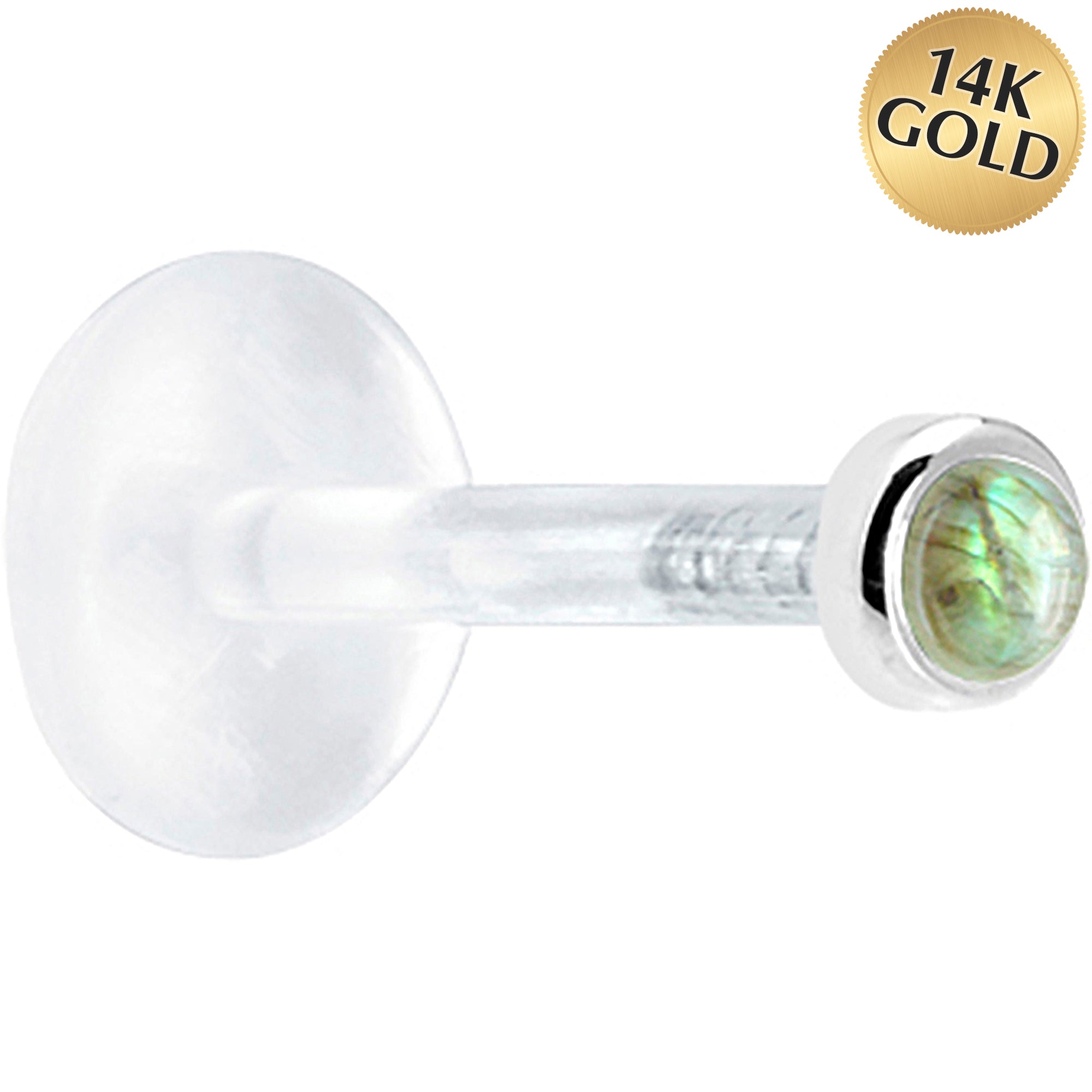 16G 1/4 Solid 14K White Gold 2mm Genuine Labradorite Bioplast Tragus Earring Stud