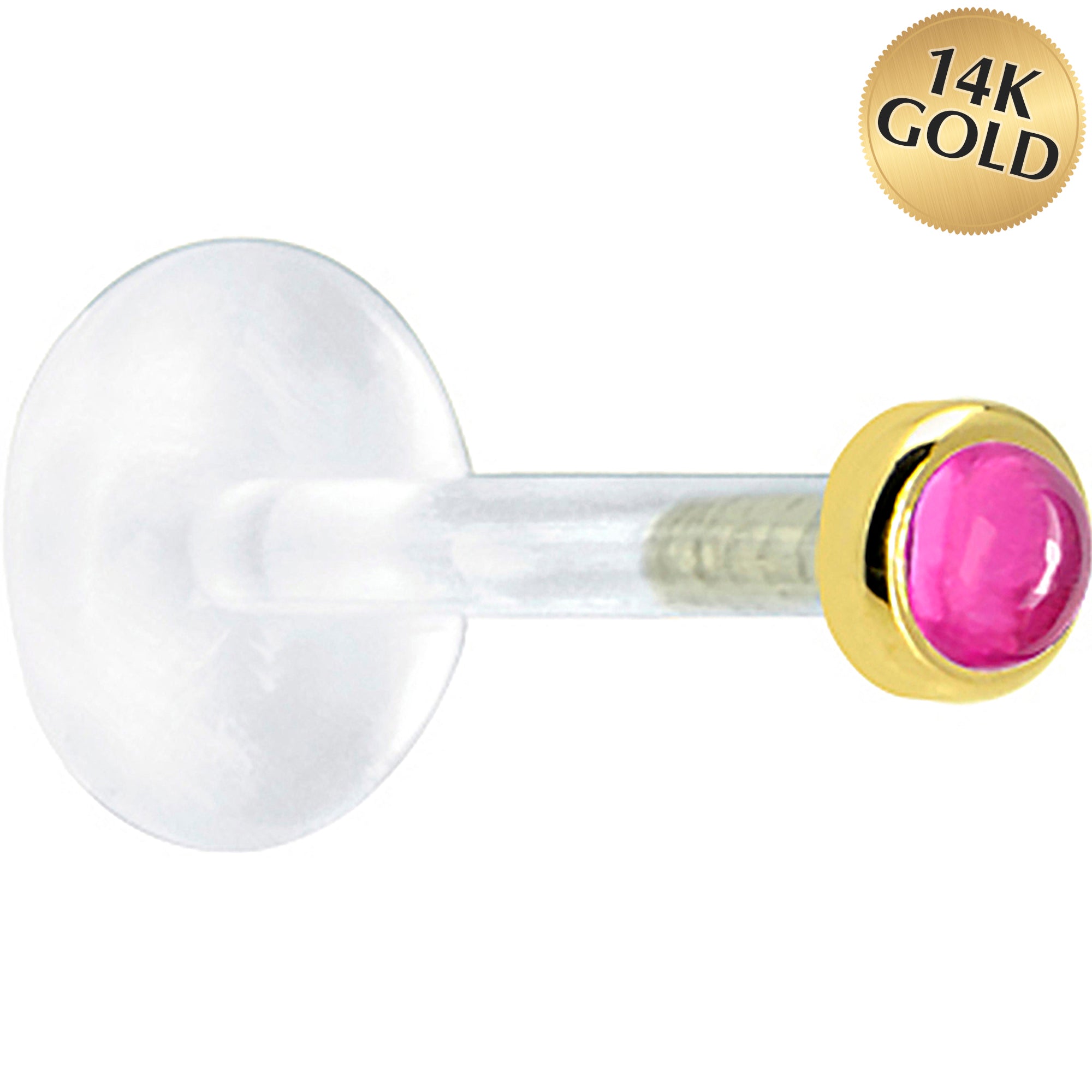 16G 1/4 Solid 14K Yellow Gold 2mm Genuine Pink Tourmaline Bioplast Tragus Earring Stud