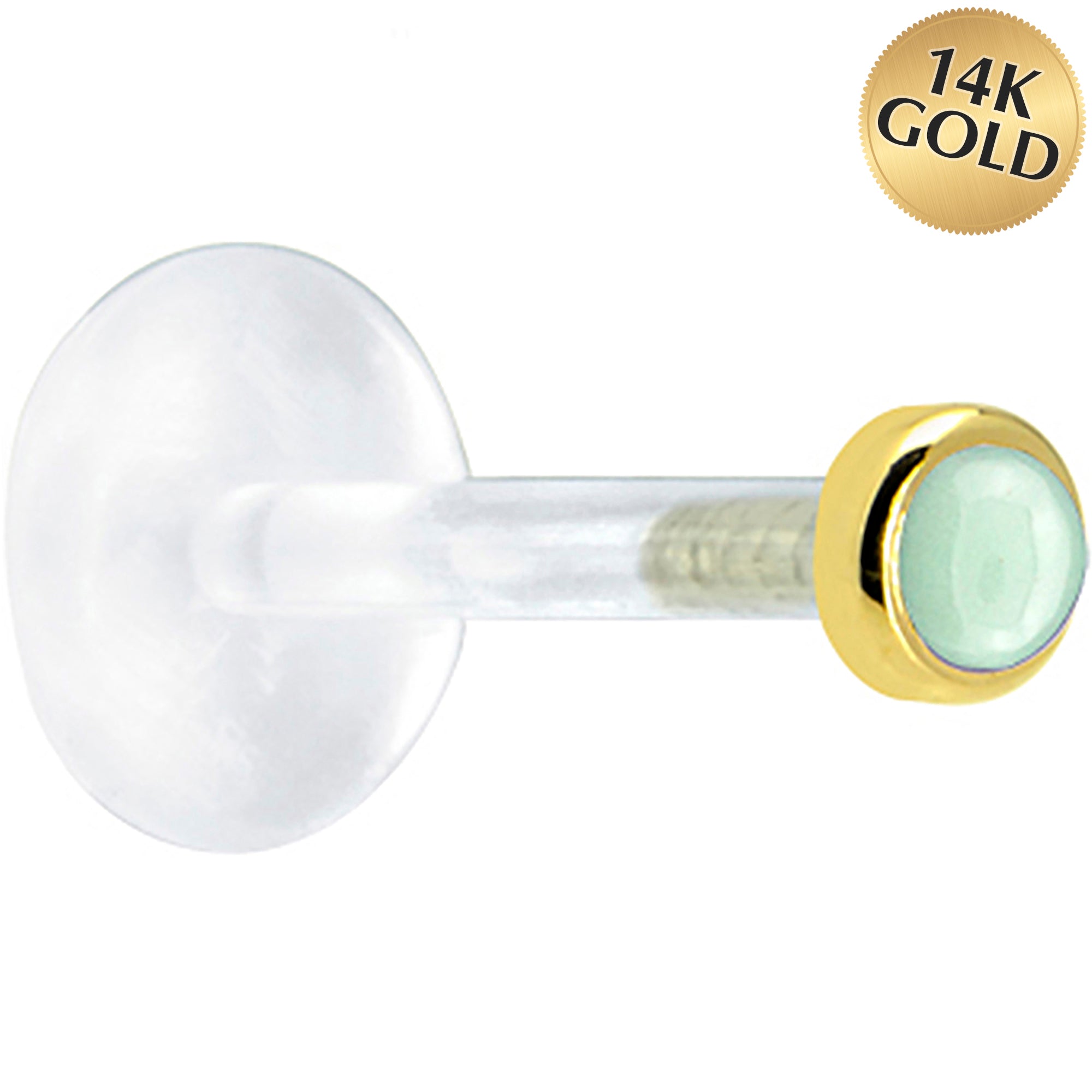 16G 1/4 Solid 14K Yellow Gold 2mm Genuine Aventurine Quartz Bioplast Tragus Earring Stud