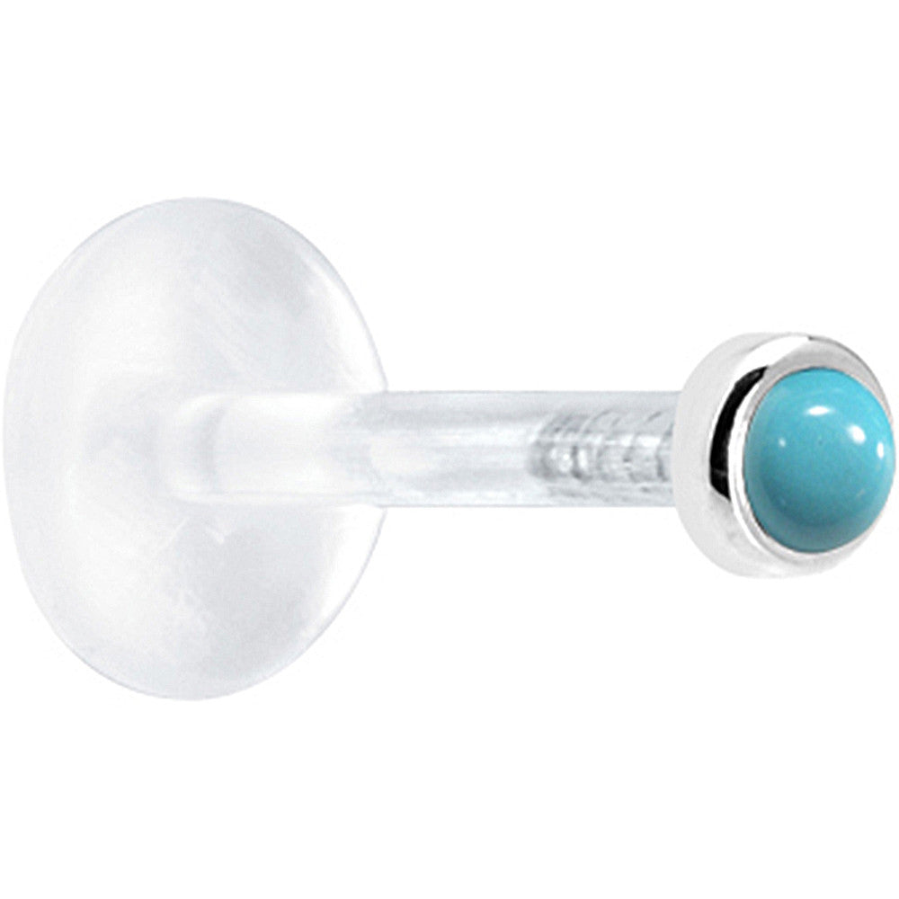 16 Gauge 1/4 Solid 14KT White Gold 2mm Genuine Turquoise Bioplast Cartilage Earring Stud