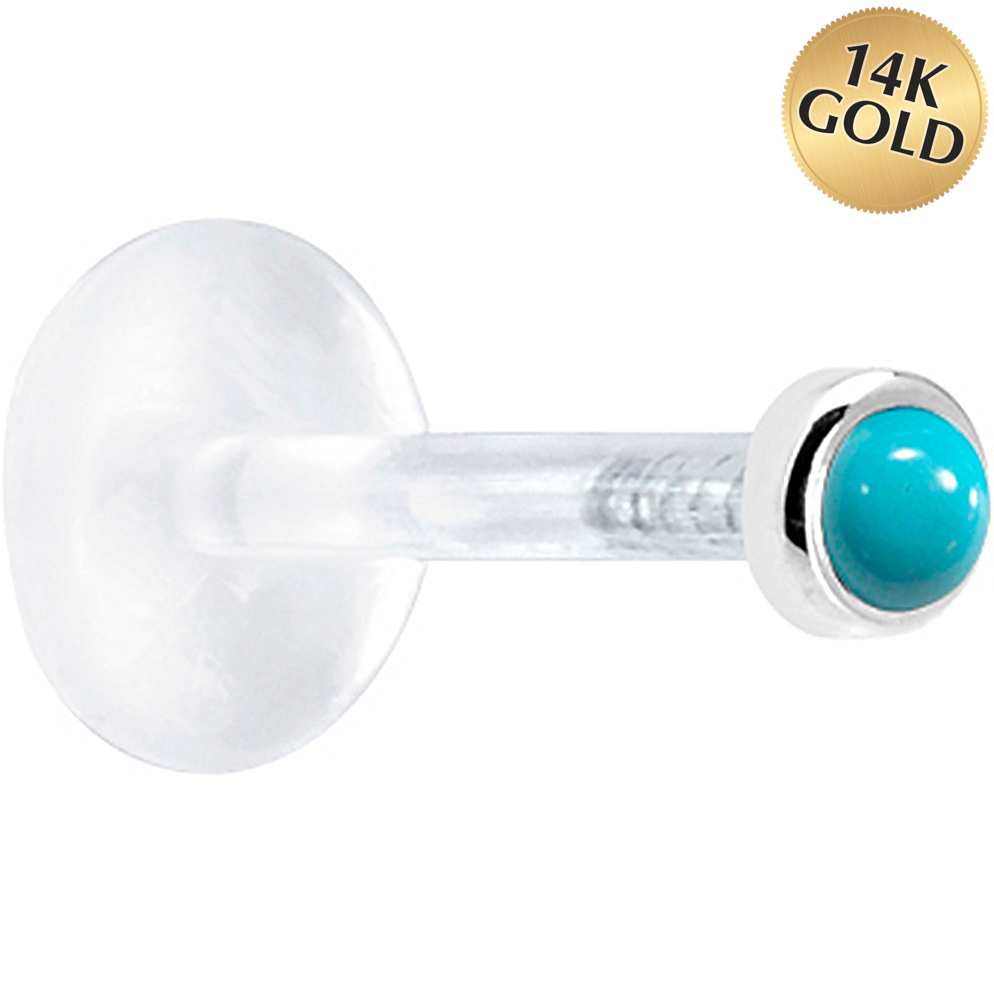 16 Gauge 1/4 Solid 14KT White Gold 2mm Genuine Turquoise Bioplast Cartilage Earring Stud