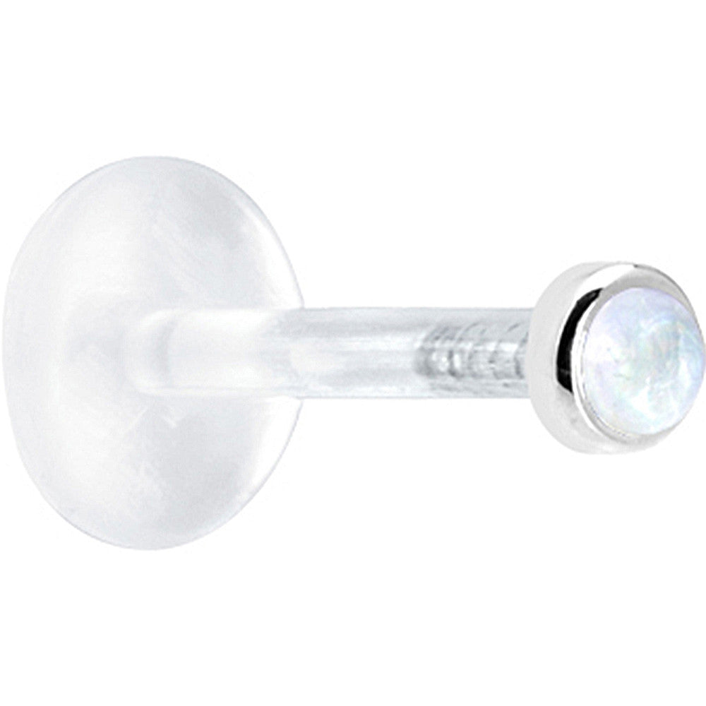 16 Gauge 1/4 Solid 14KT White Gold 2mm Genuine Rainbow Moonstone Bioplast Cartilage Earring Stud