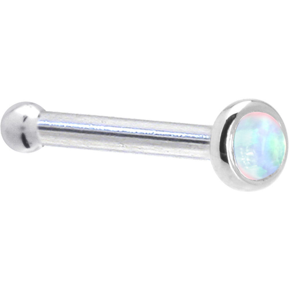 Solid 14KT White Gold (October) 2mm Synthetic Opal Nose Ring