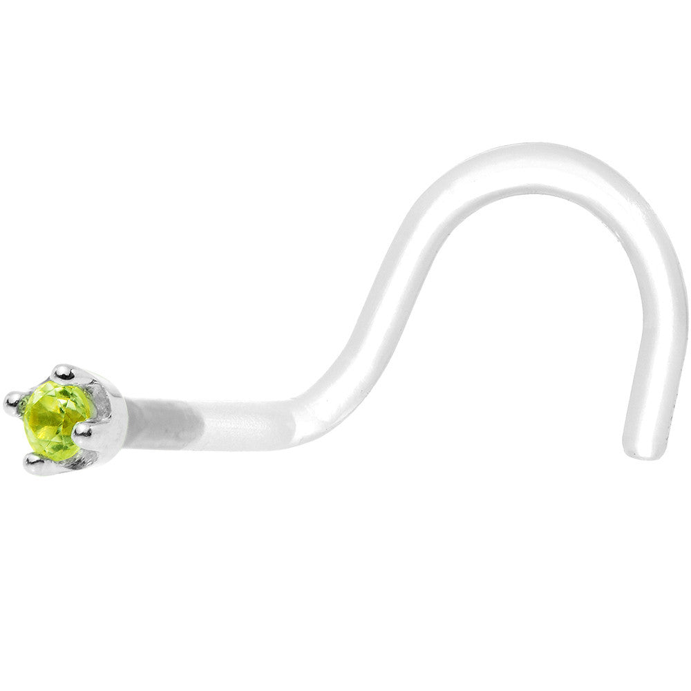 18G 1/4 White Gold 1.5mm Genuine Peridot Bioplast Nose Ring