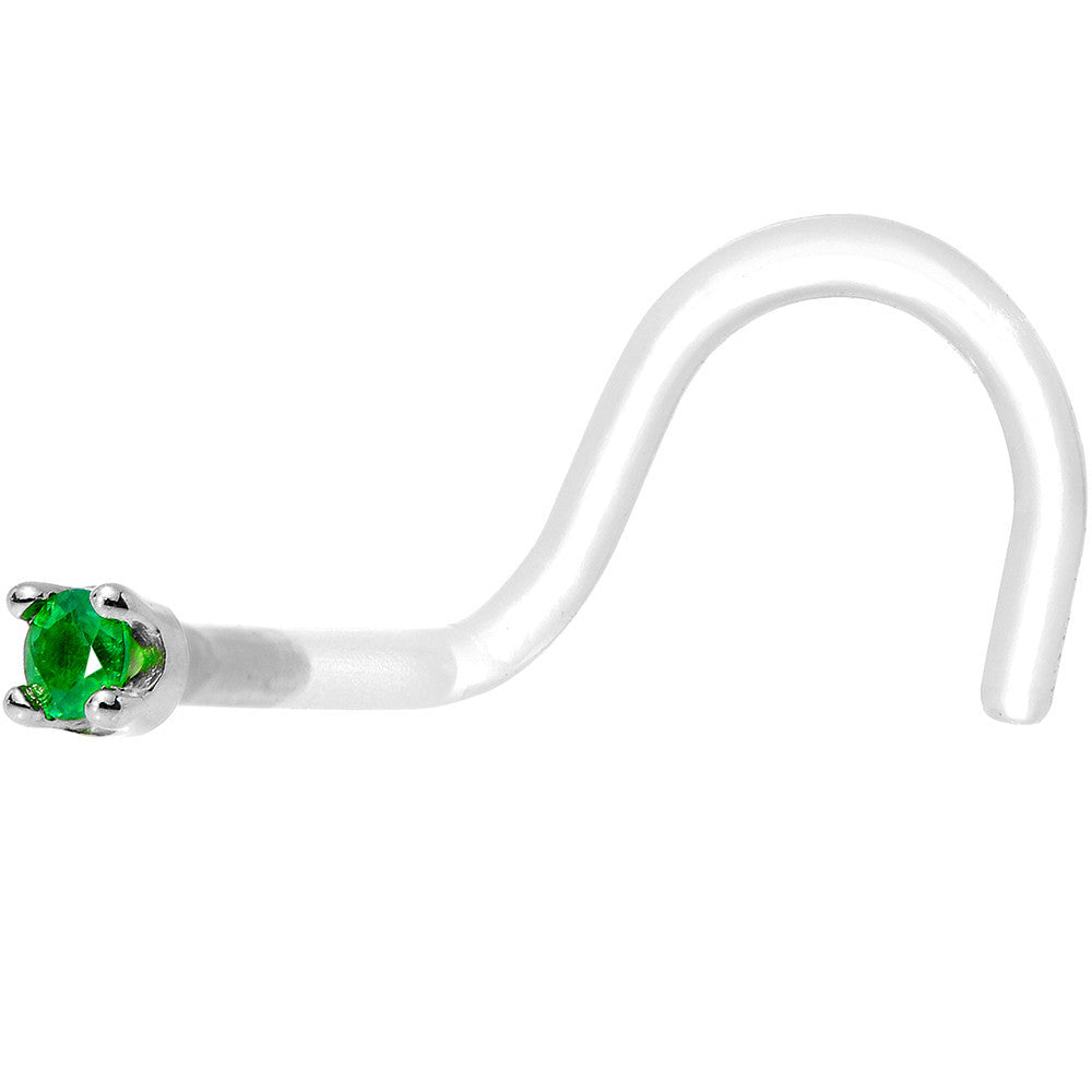18G 1/4 White Gold 1.5mm Genuine Emerald Bioplast Nose Ring