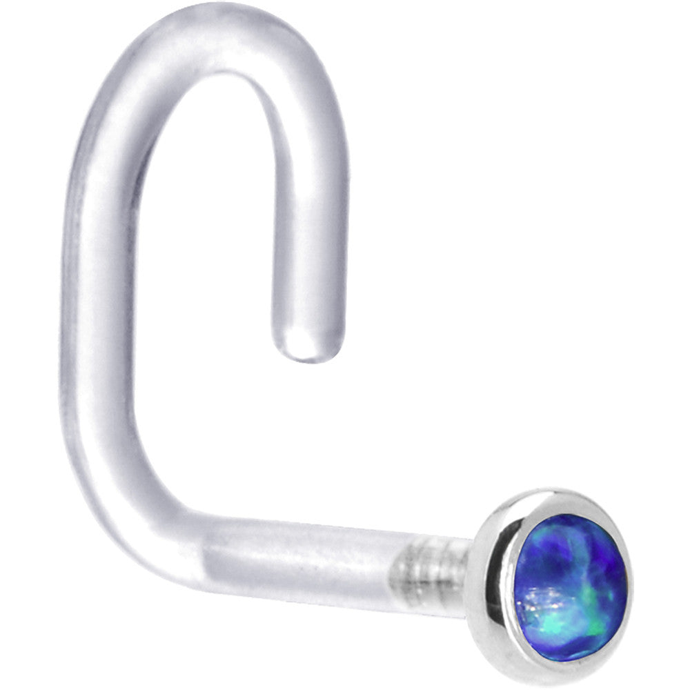 18G 1/4 White Gold 2mm Dark Blue Synthetic Opal Bioplast Nose Ring