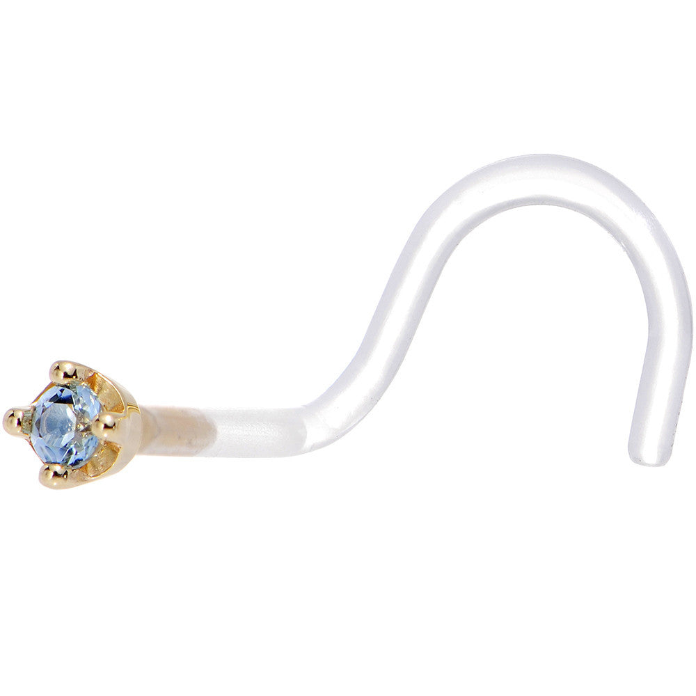 18G 1/4 Yellow Gold 1.5mm Genuine Topaz Bioplast Nose Ring