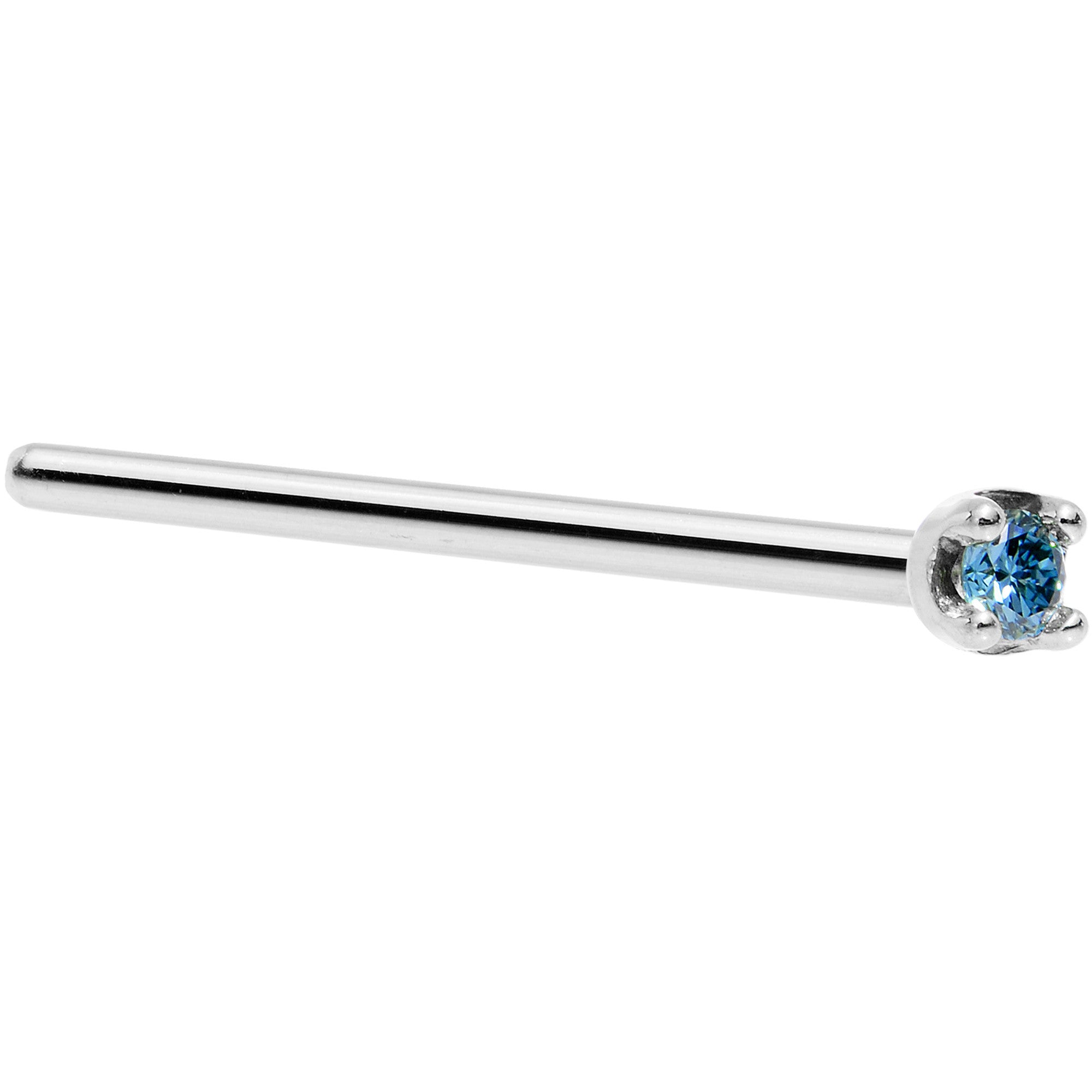 Solid 18KT White Gold Nose Ring with 1.5mm Blue Diamond Available in Nose Bone Screw L Shape