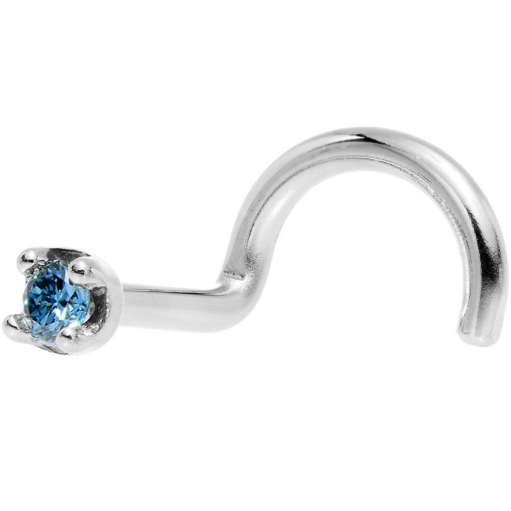 18KT White Gold Blue Diamond Nose Ring 1.5mm in Nose Bone Nose Screw L Shape Styles
