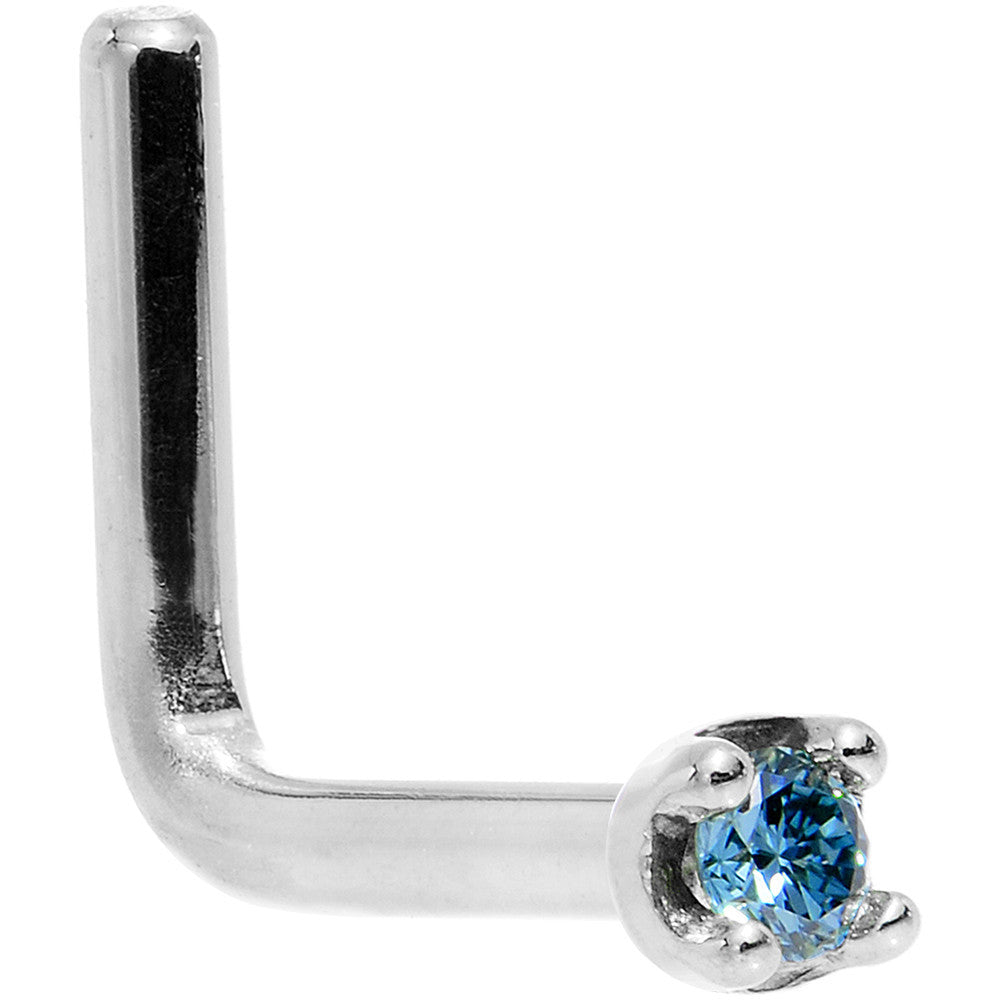 18KT White Gold Nose Ring with 1.5mm Blue Diamond Nose Screw L Shape 18 Gauge 20 Gauge