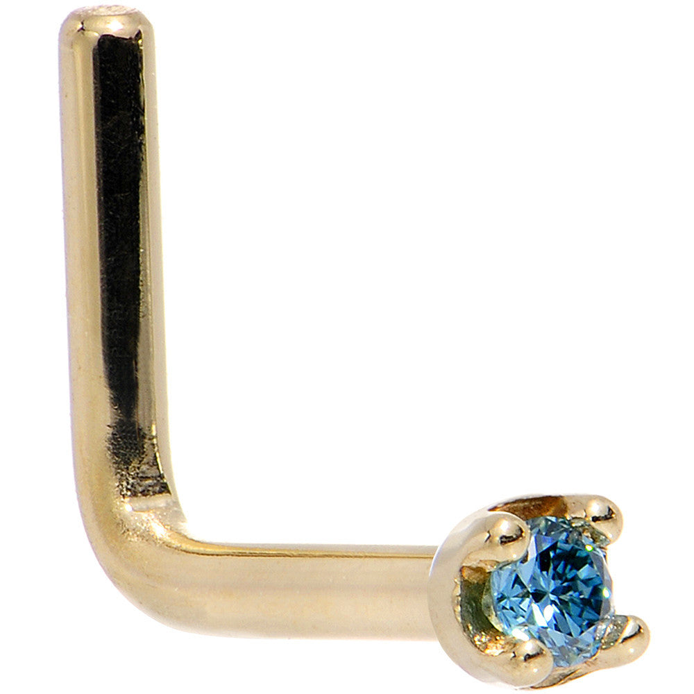 18KT Yellow Gold Blue Diamond Nose Ring 1.5mm