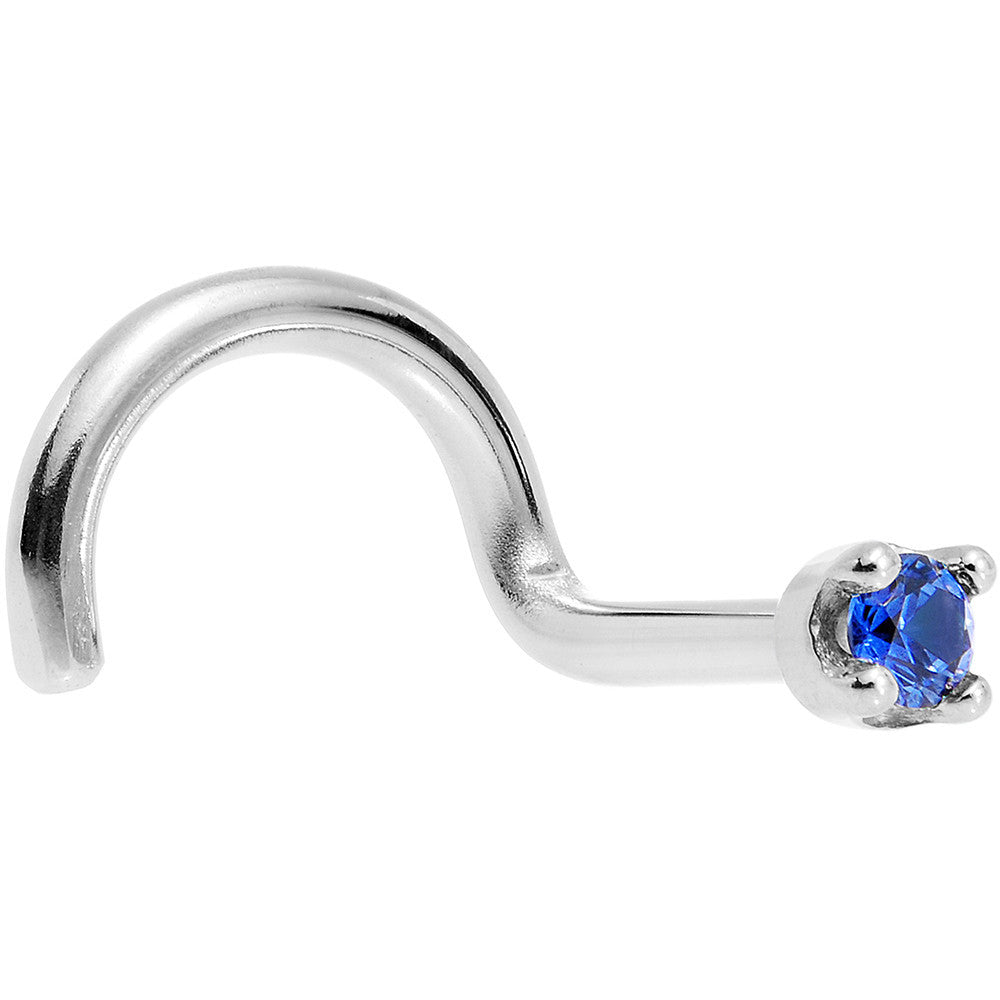 18KT White Gold Nose Ring with Blue Sapphire 20 Gauge