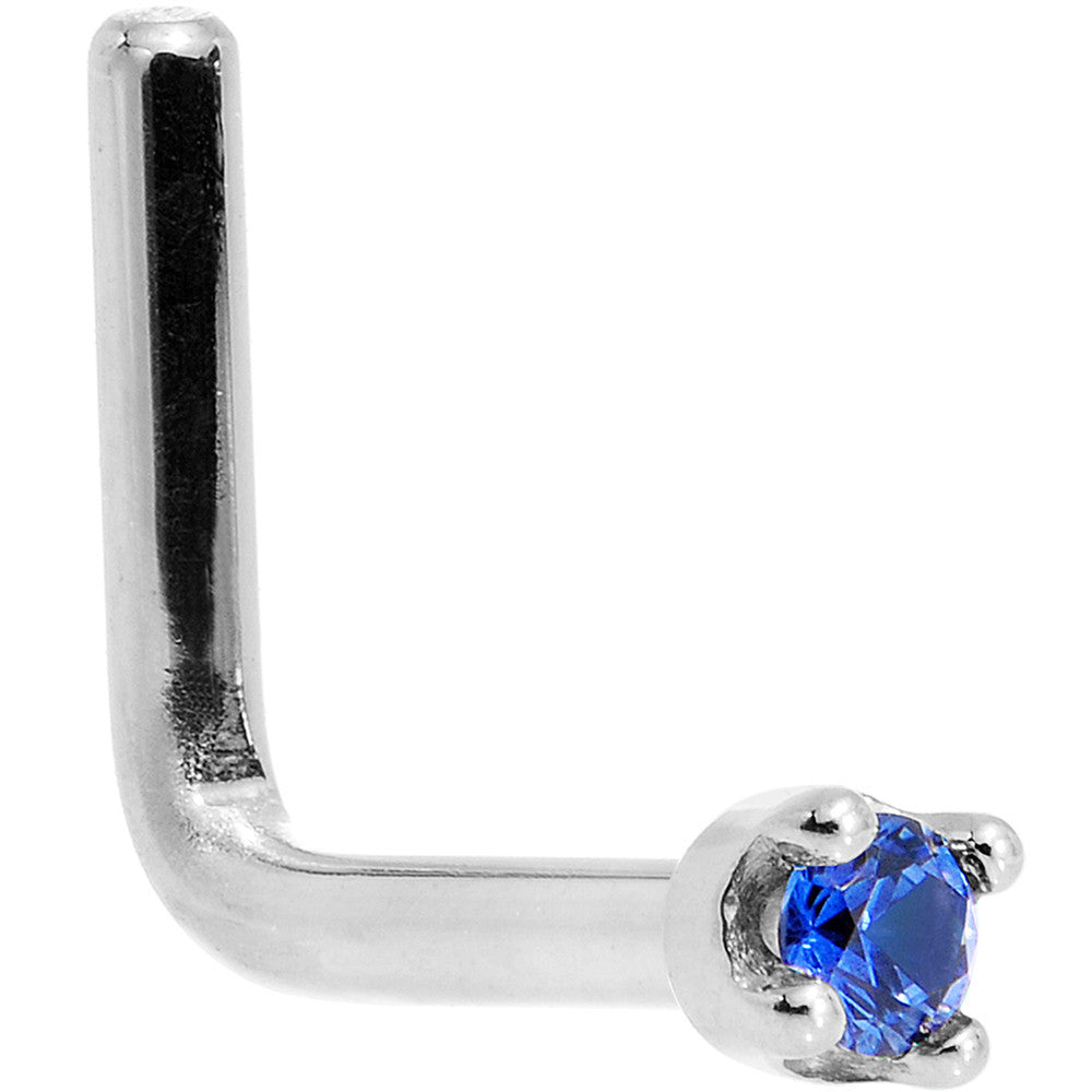 18KT White Gold Nose Screw with Genuine Blue Sapphire 20 Gauge