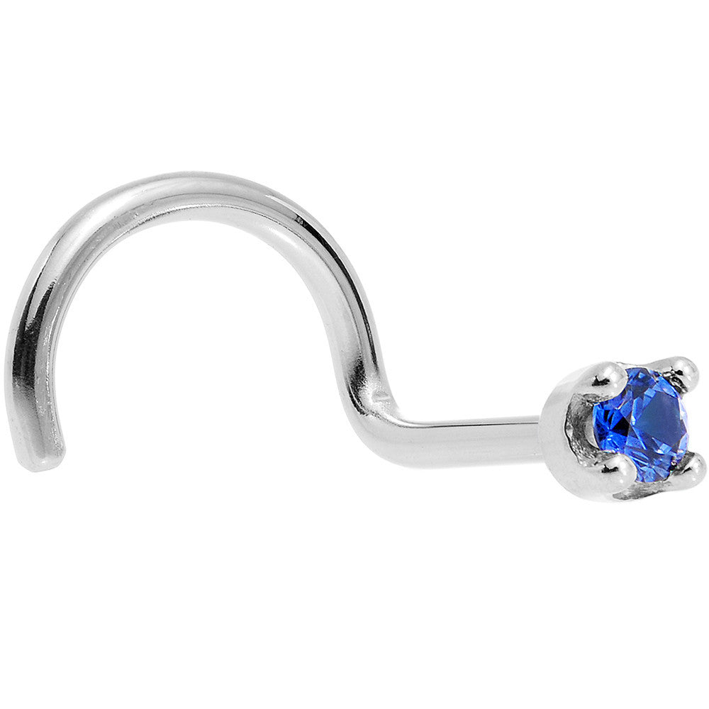 Solid 18KT White Gold (September) 1.5mm Genuine Blue Sapphire Nose Ring