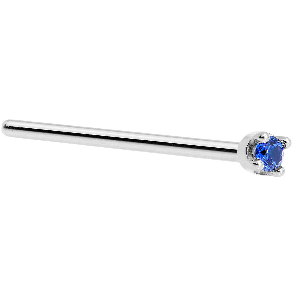 Solid 14K White Gold 1.5mm Genuine Blue Sapphire Nose Stud Ring
