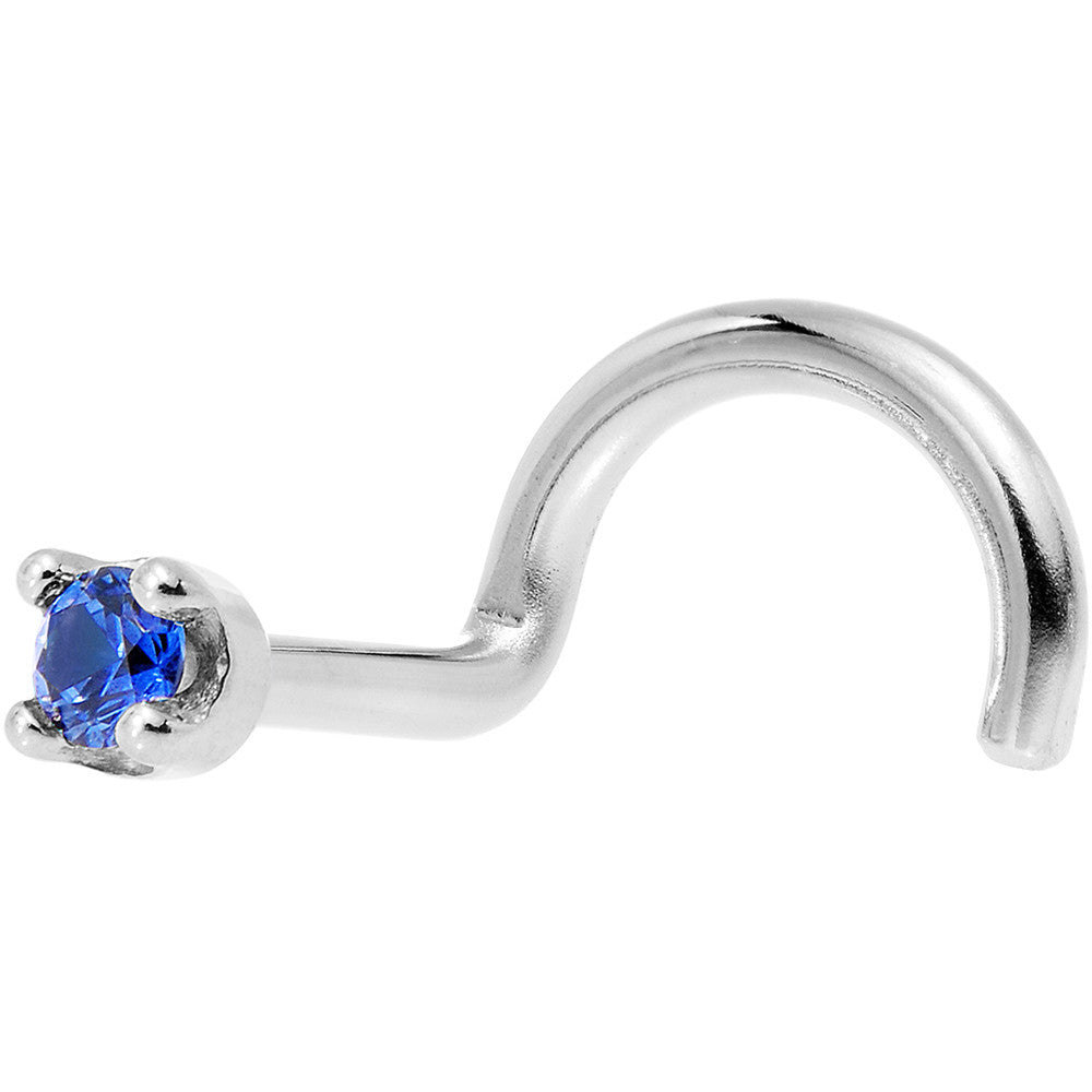 Solid 14KT White Gold (September) 1.5mm Genuine Blue Sapphire Nose Stud Ring