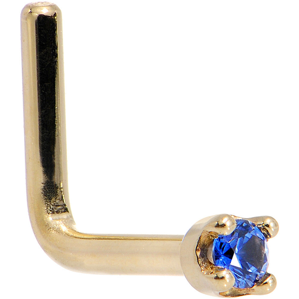 Solid Yellow Gold 1.5mm Blue Sapphire Nose Ring Available in 18 Gauge