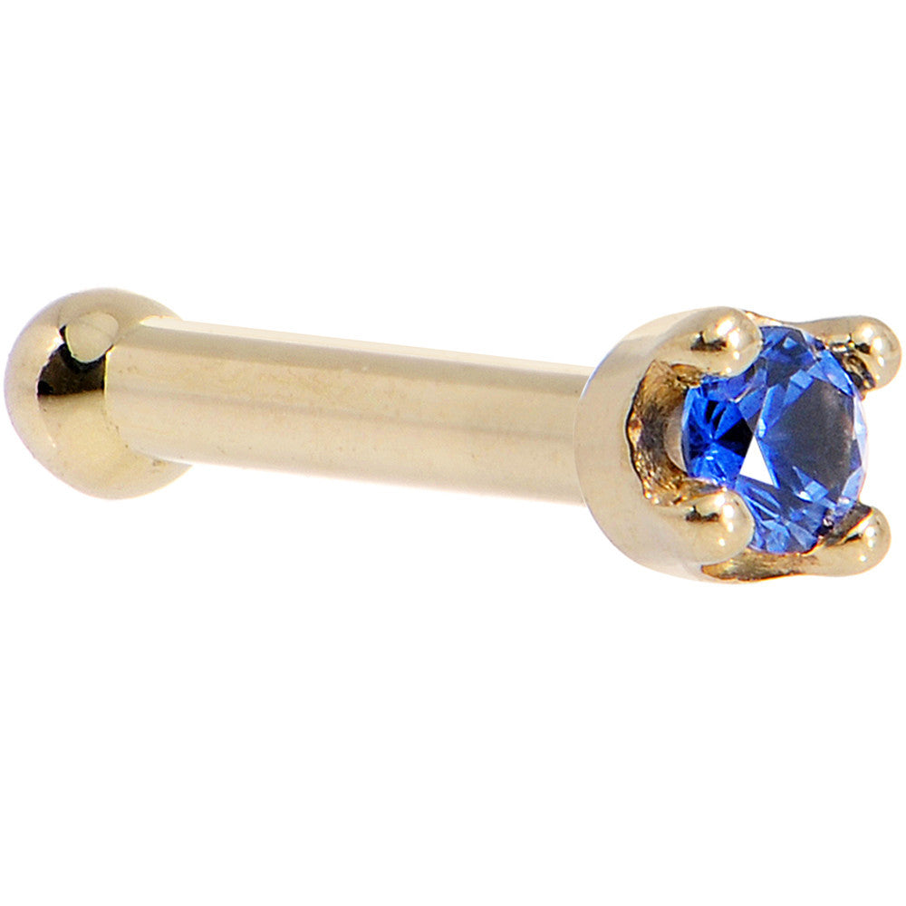 Solid 14K Yellow Gold 1.5mm Genuine Blue Sapphire Nose Stud Ring