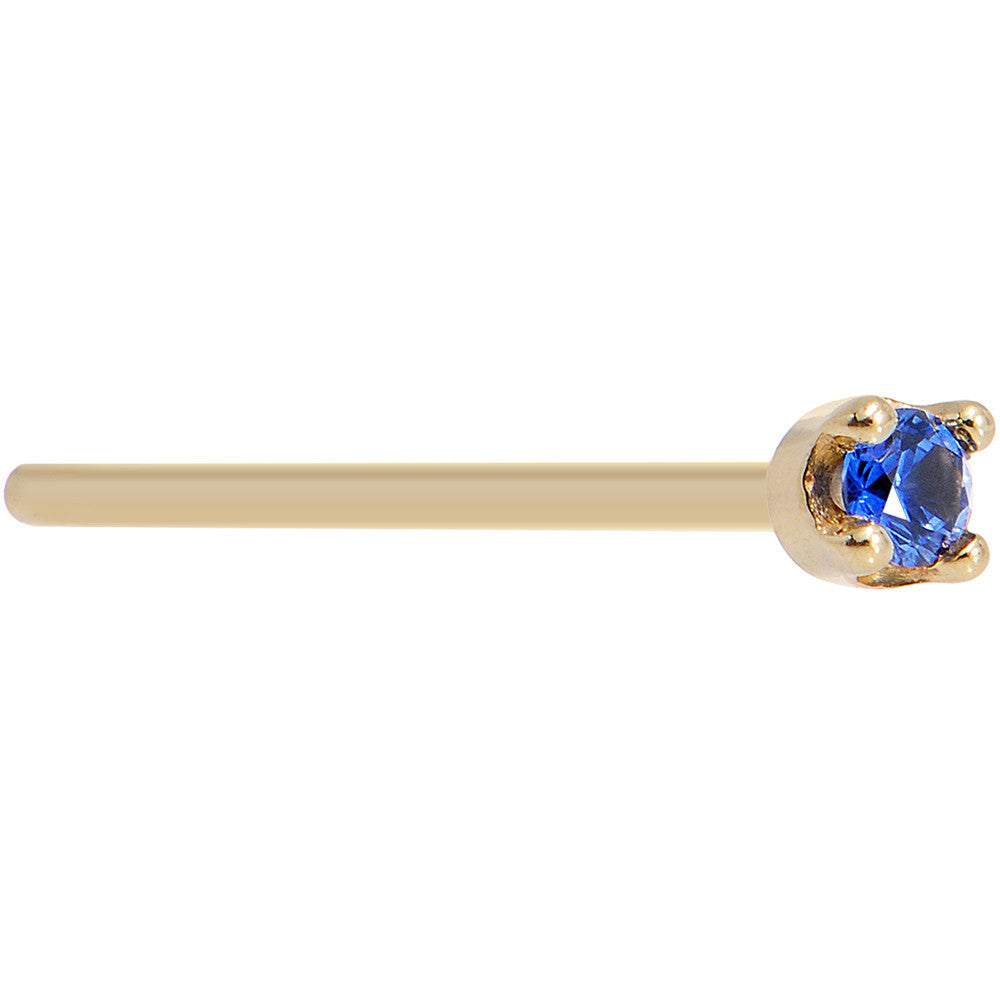 Solid 18K Yellow Gold 1.5mm Genuine Blue Sapphire Nose Ring