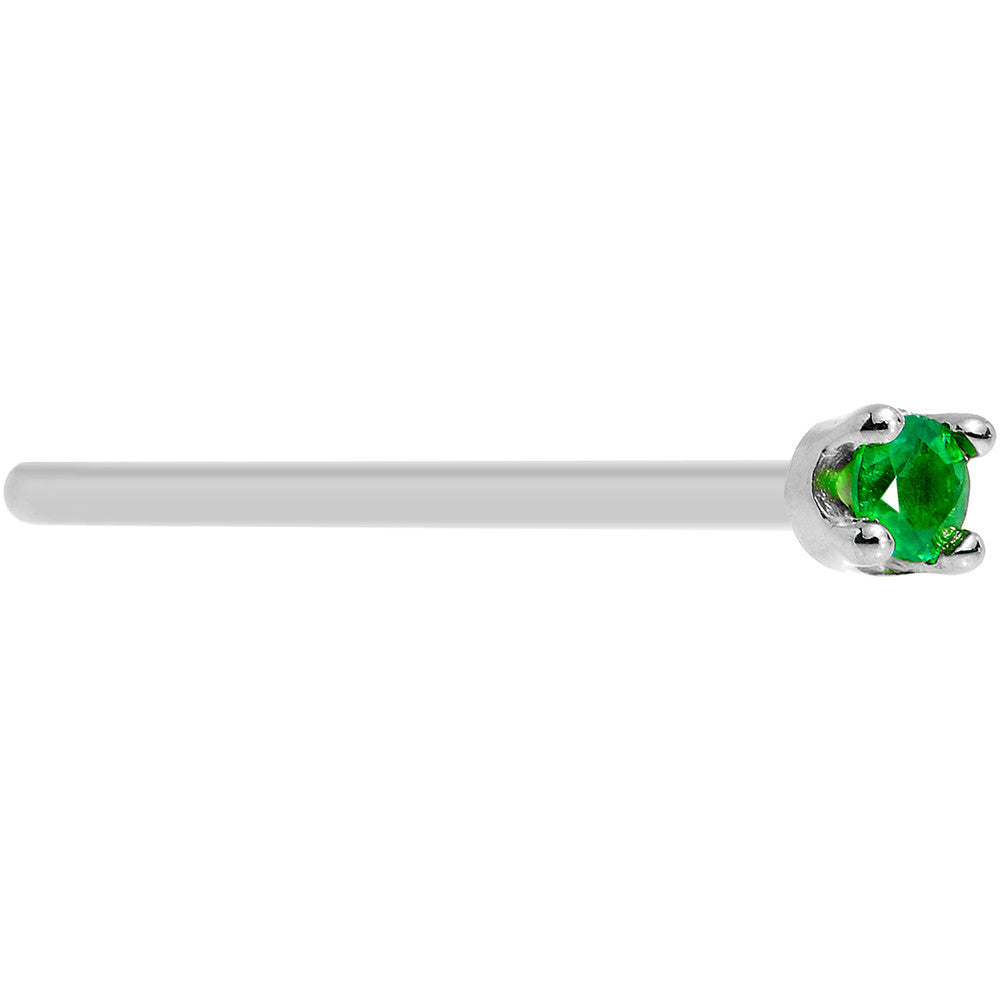 Solid 18KT White Gold (May) 1.5mm Genuine Emerald Nose Ring