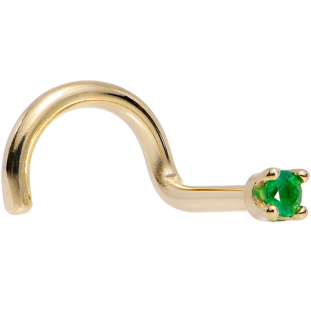 Solid 18KT Yellow Gold May Genuine Emerald Nose Ring 20 Gauge