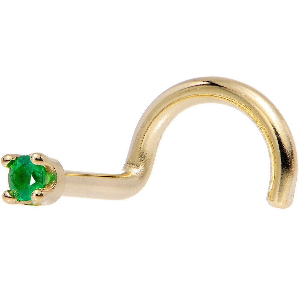 18 Gauge Solid 18KT Yellow Gold May Genuine Emerald Nose Ring Nose Bone