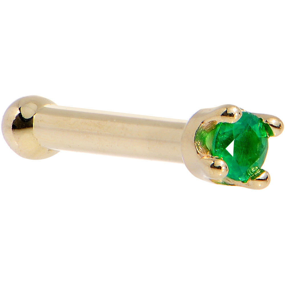 20 Gauge Solid 18KT Yellow Gold May Genuine Emerald Nose Ring Nose Screw