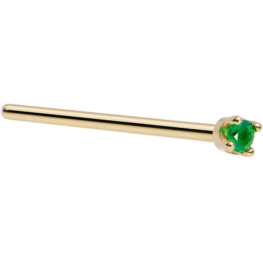 18KT Yellow Gold May Genuine Emerald Nose Ring Nose Bone 18 Gauge