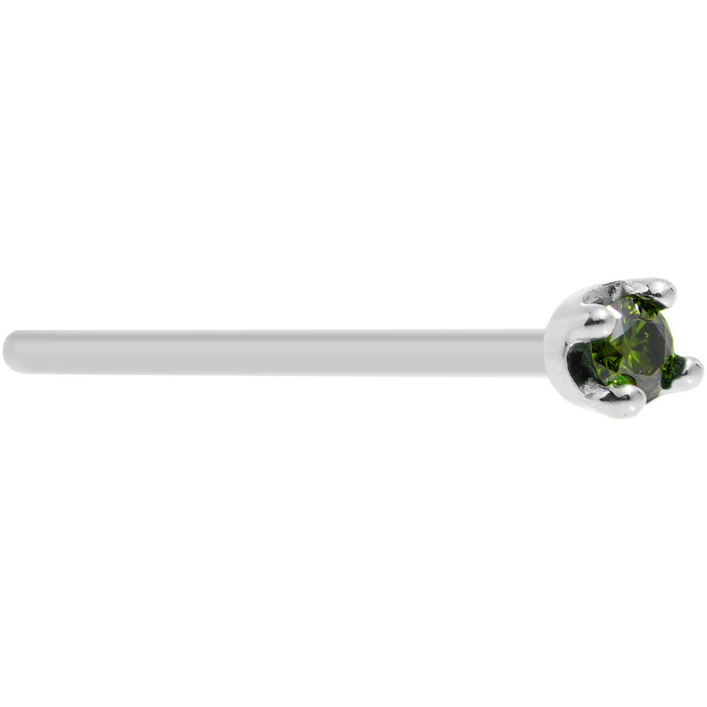 Solid 18KT White Gold (May) 1.5mm Genuine Green Diamond Nose Ring