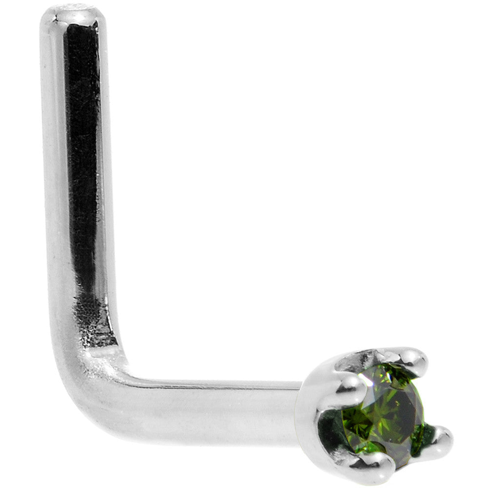 L-Shape Nose Ring with Genuine Green Diamond in 18KT White Gold