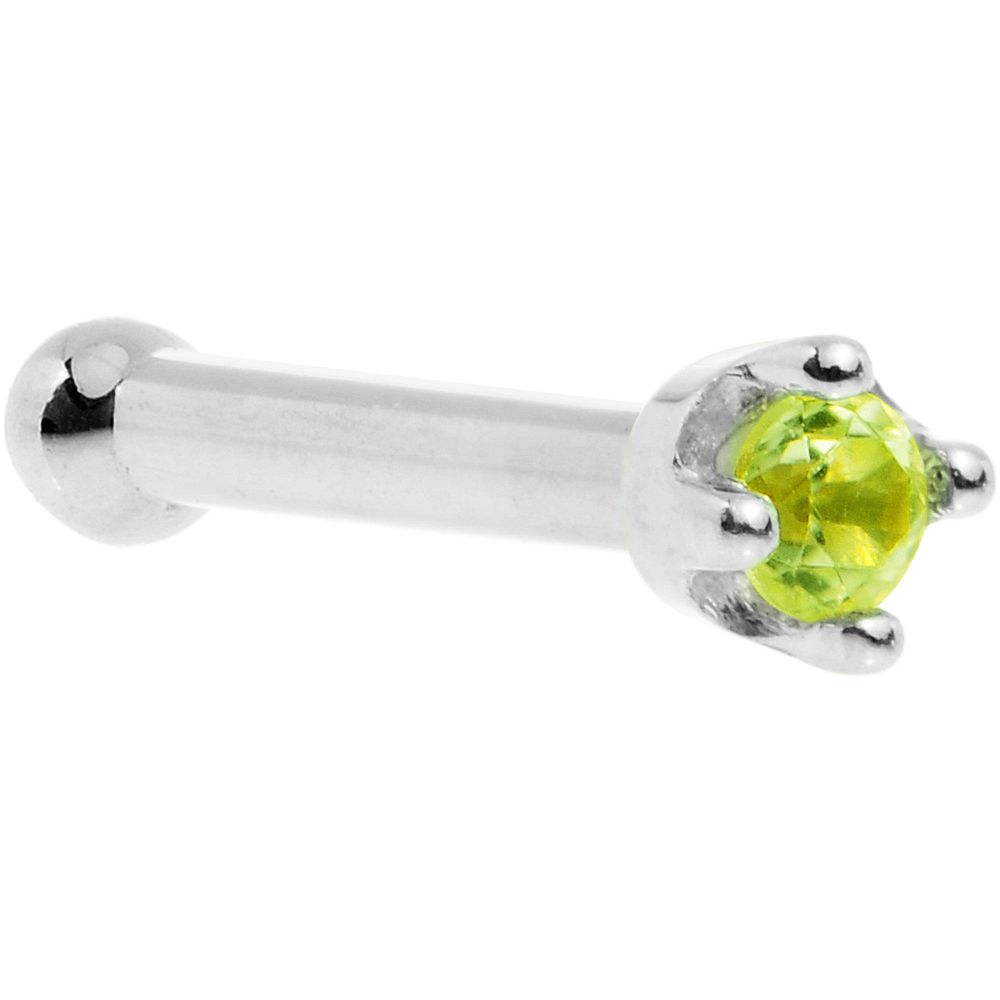 14KT White Gold August 1.5mm Peridot Nose Ring 18 Gauge Nose Screw