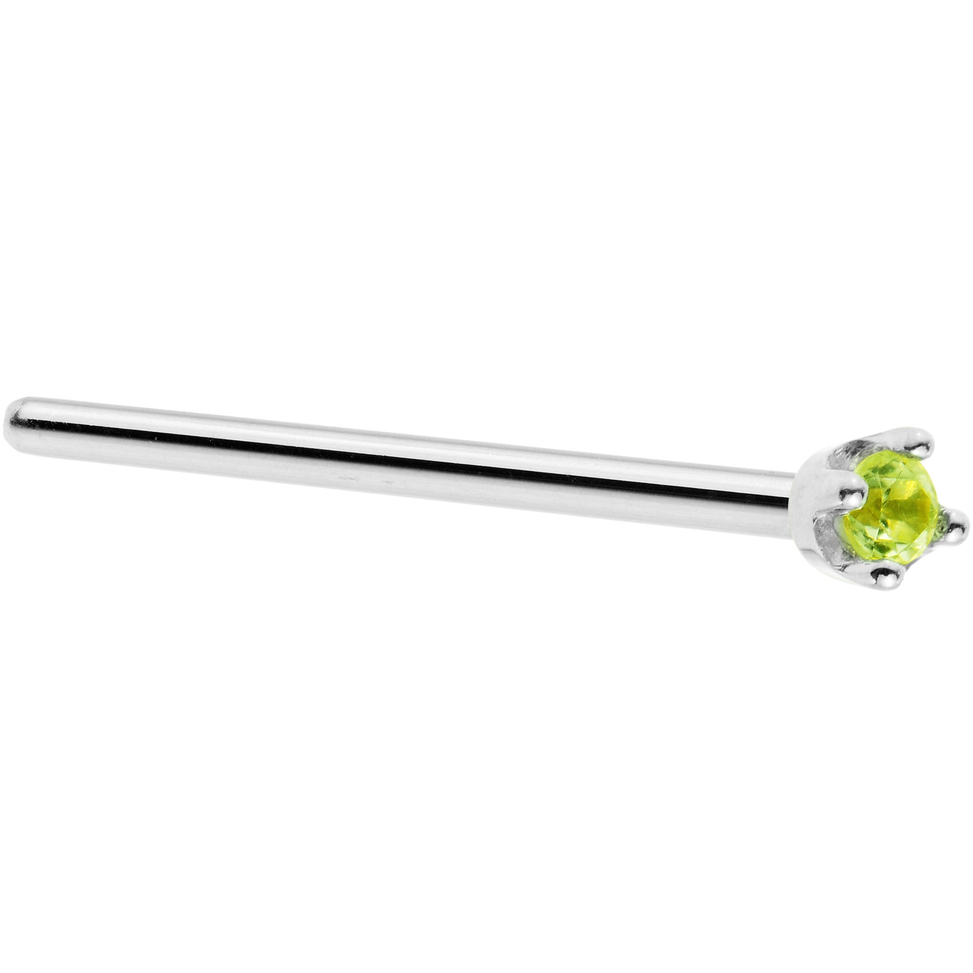 Genuine Peridot Nose Ring Solid 14KT White Gold 1.5mm August 20 Gauge L Shape