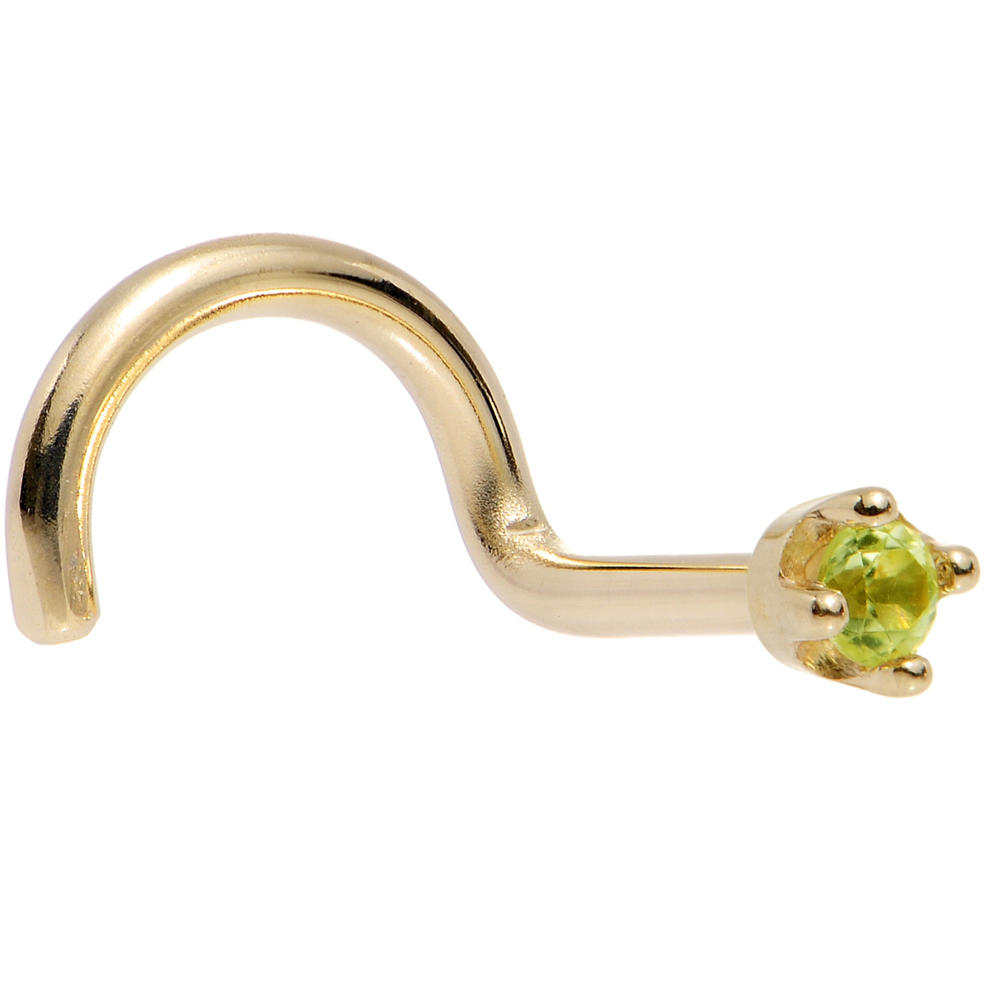 Solid 18KT Yellow Gold 1.5mm Peridot Nose Ring Nose Bone