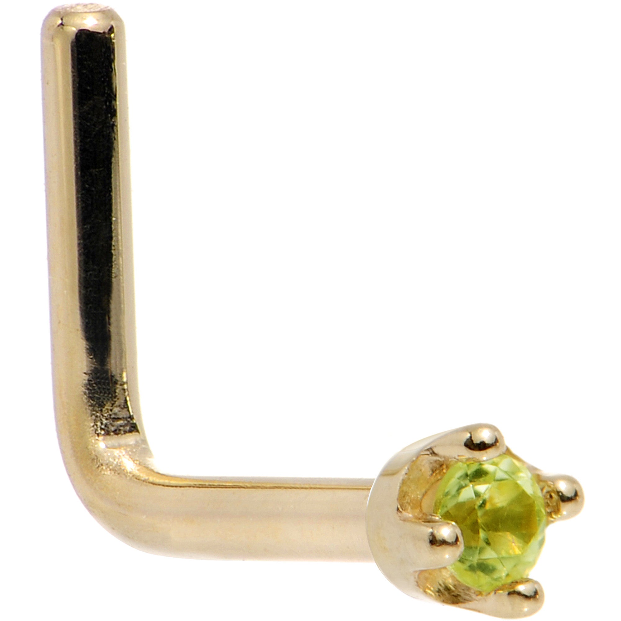 1.5mm Peridot Nose Ring 18KT Yellow Gold L Shape