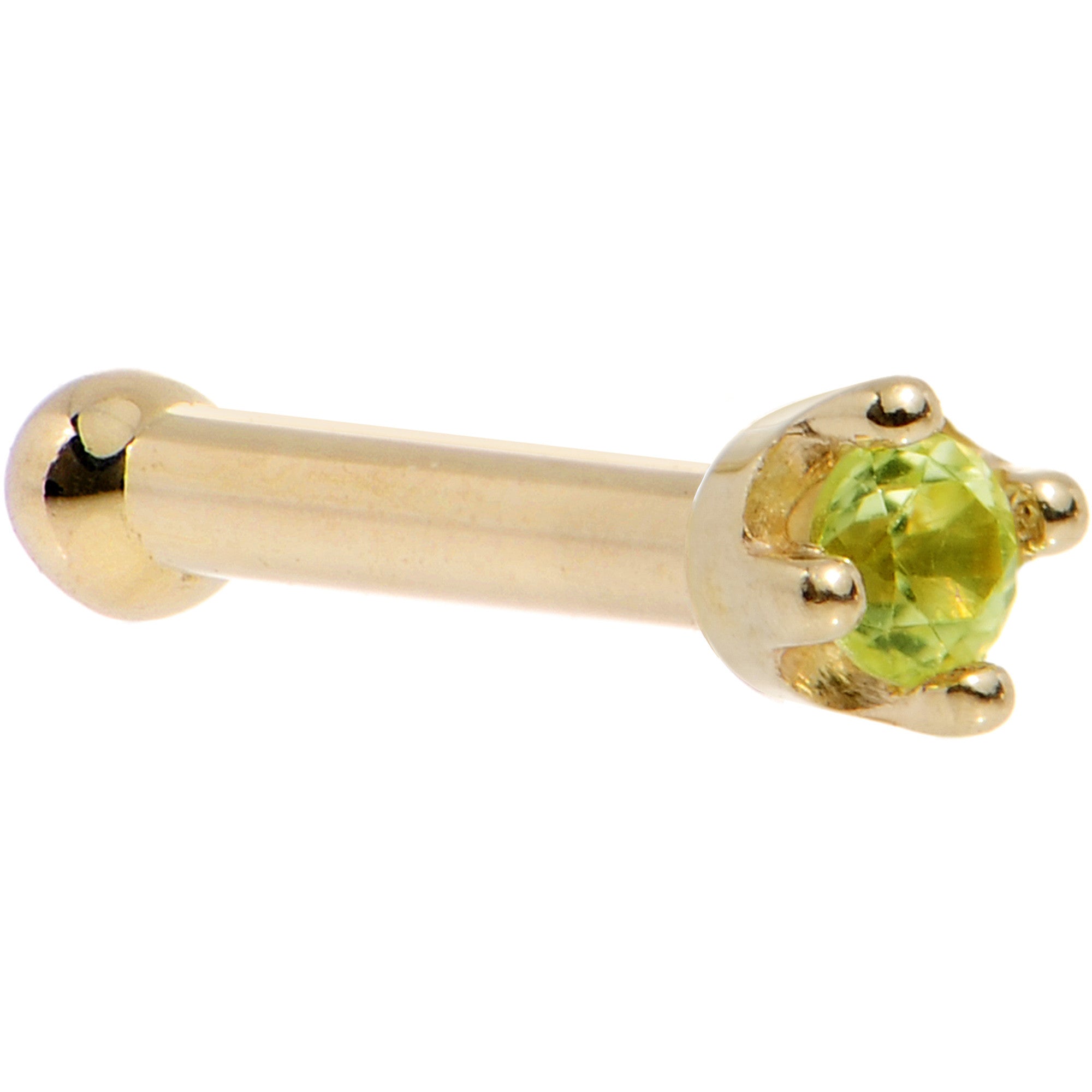August Peridot Nose Ring 18 Gauge Nose Screw Solid Yellow Gold