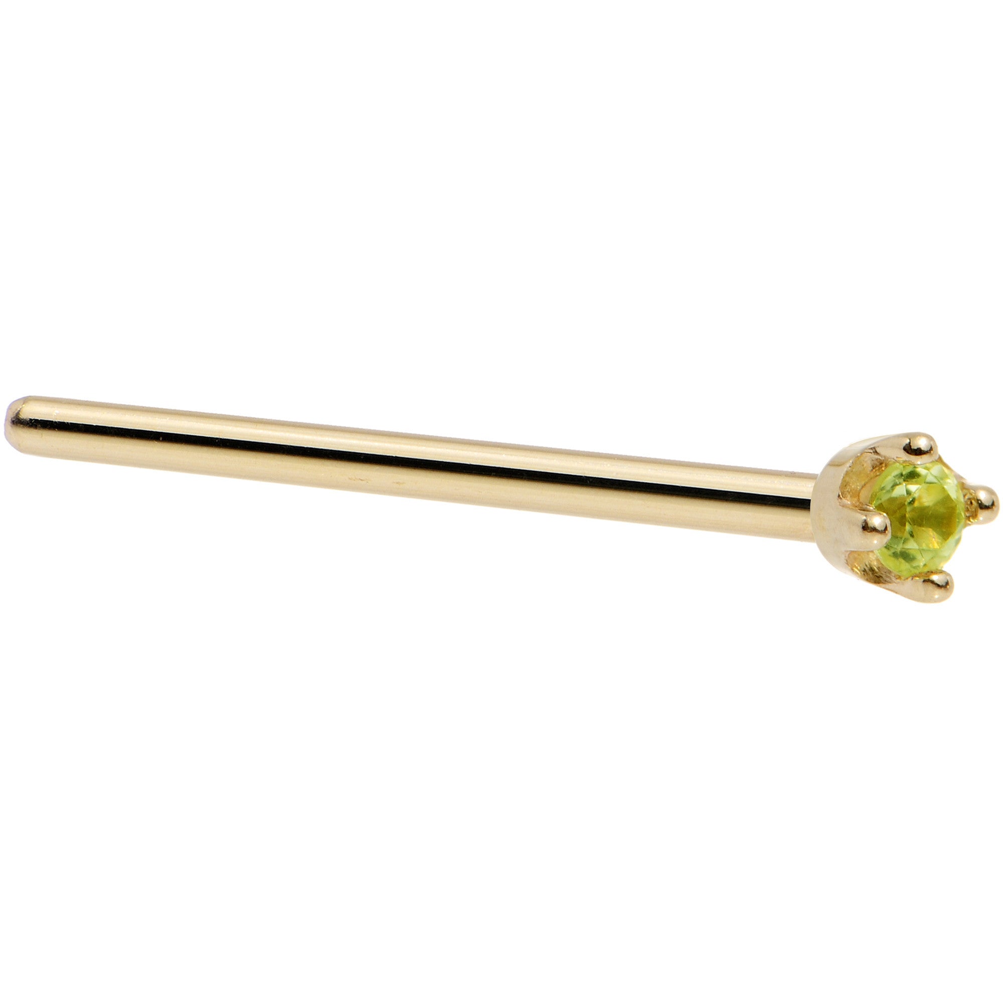 18KT Yellow Gold Nose Ring with Genuine Peridot 20 Gauge