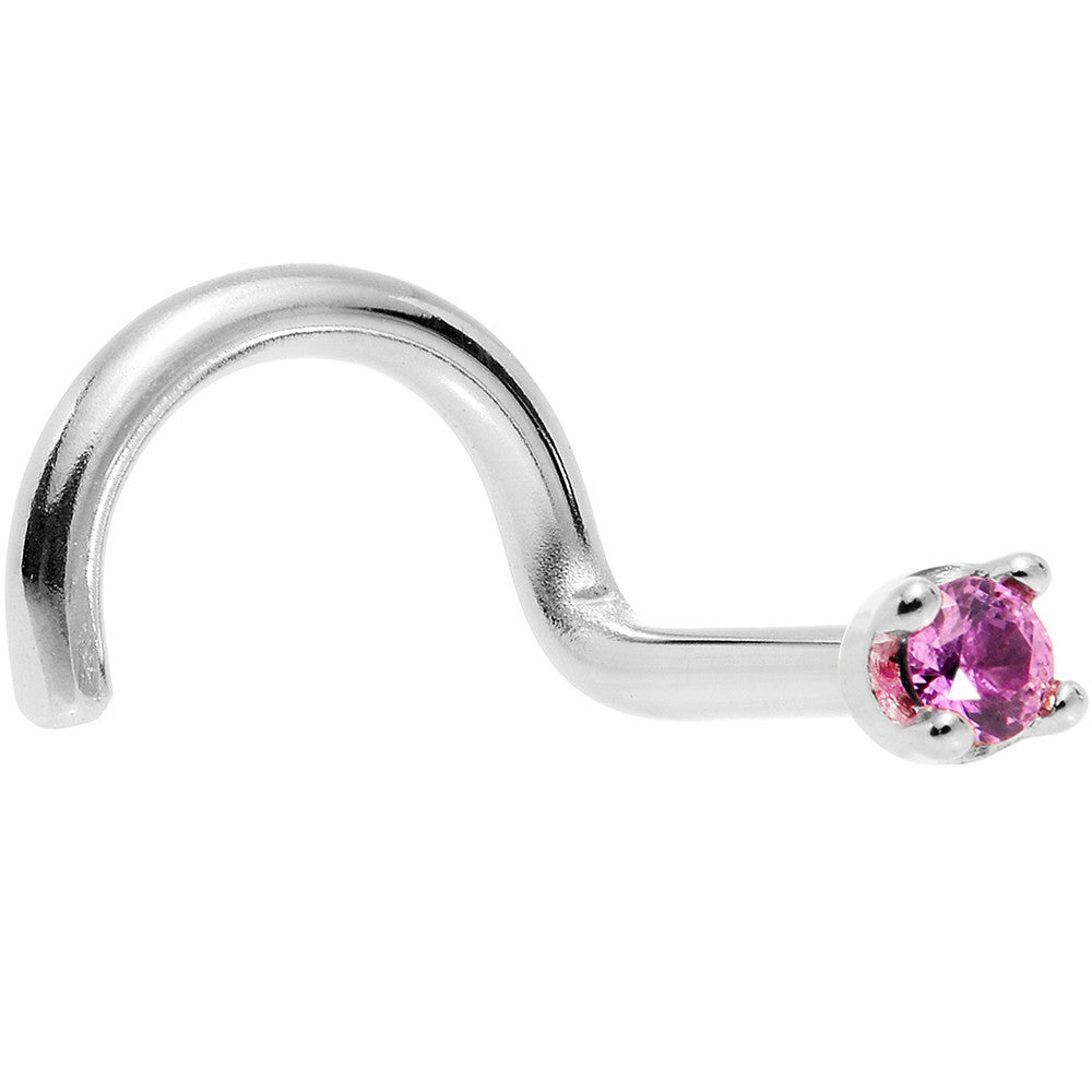 14KT White Gold Pink Sapphire Nose Ring 1.5mm Nose Screw 18 Gauge October Birthstone