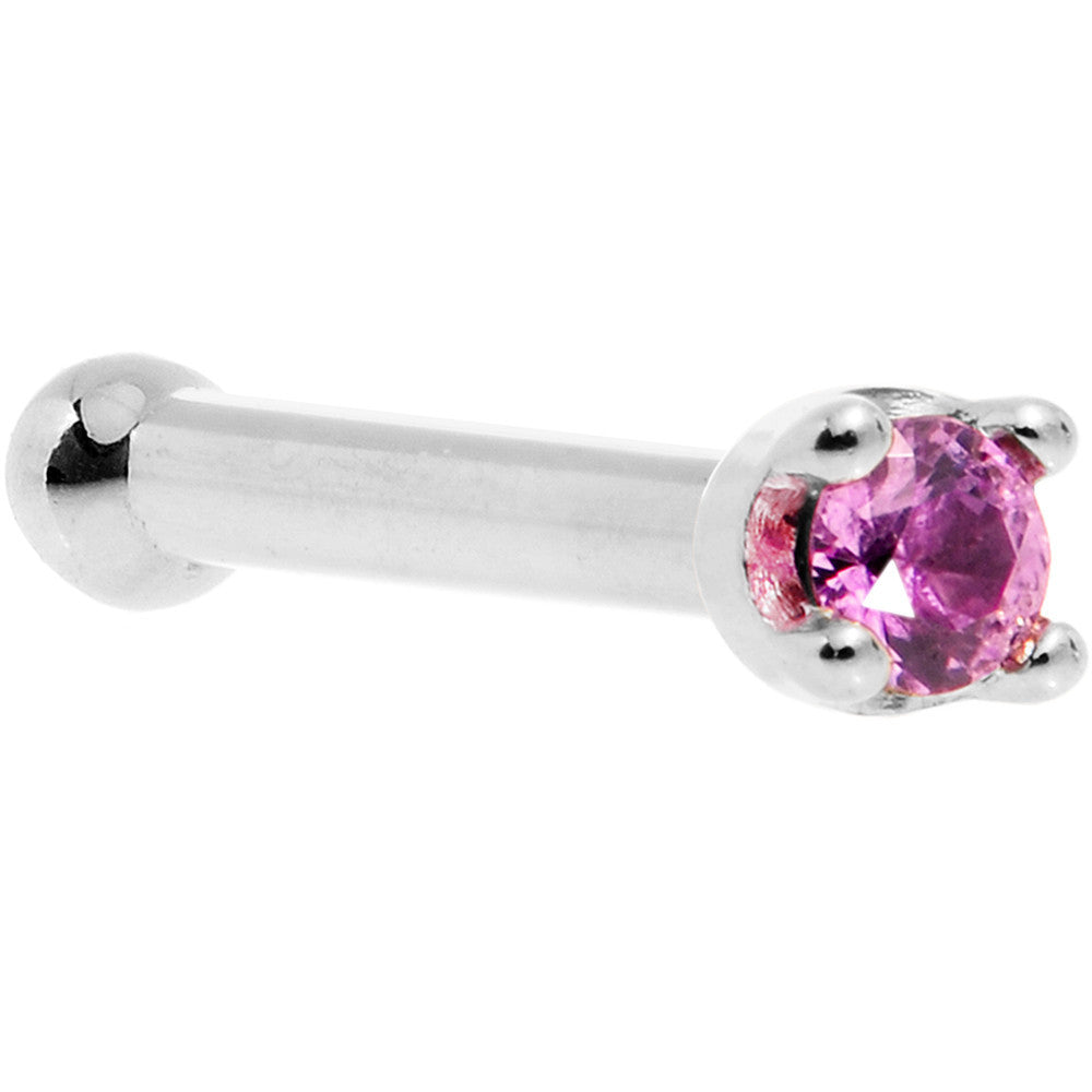 October Birthstone Nose Ring 14KT White Gold 1.5mm Pink Sapphire Nose Bone 20 Gauge