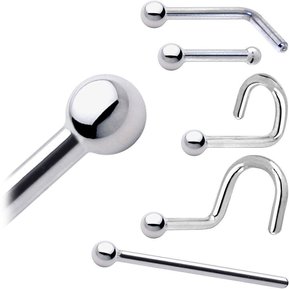 Platinum 1.5mm Ball Nose Ring in 18 Gauge and 20 Gauge