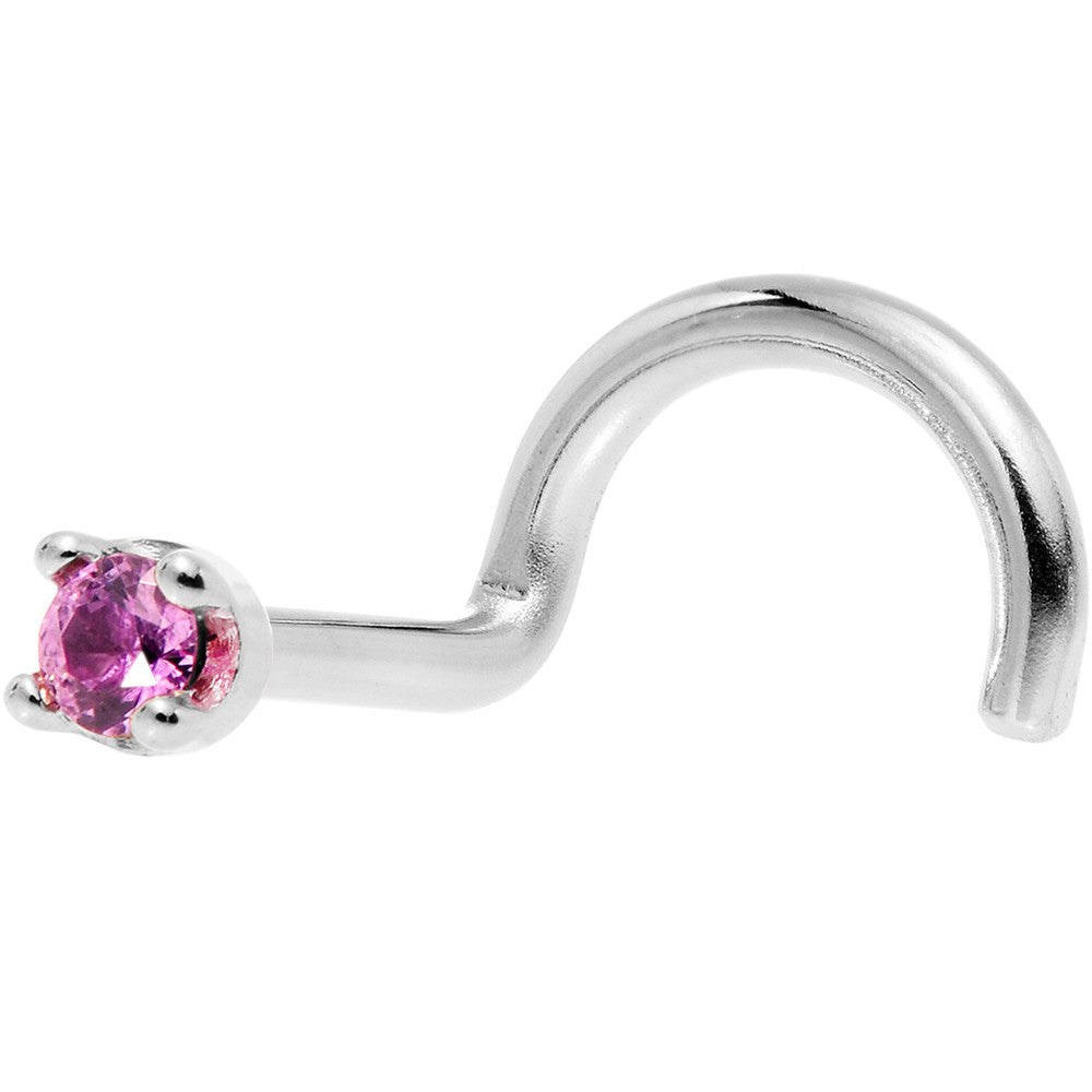 14KT White Gold October Nose Ring 1.5mm Pink Sapphire L-Shape Nose Ring 18 Gauge