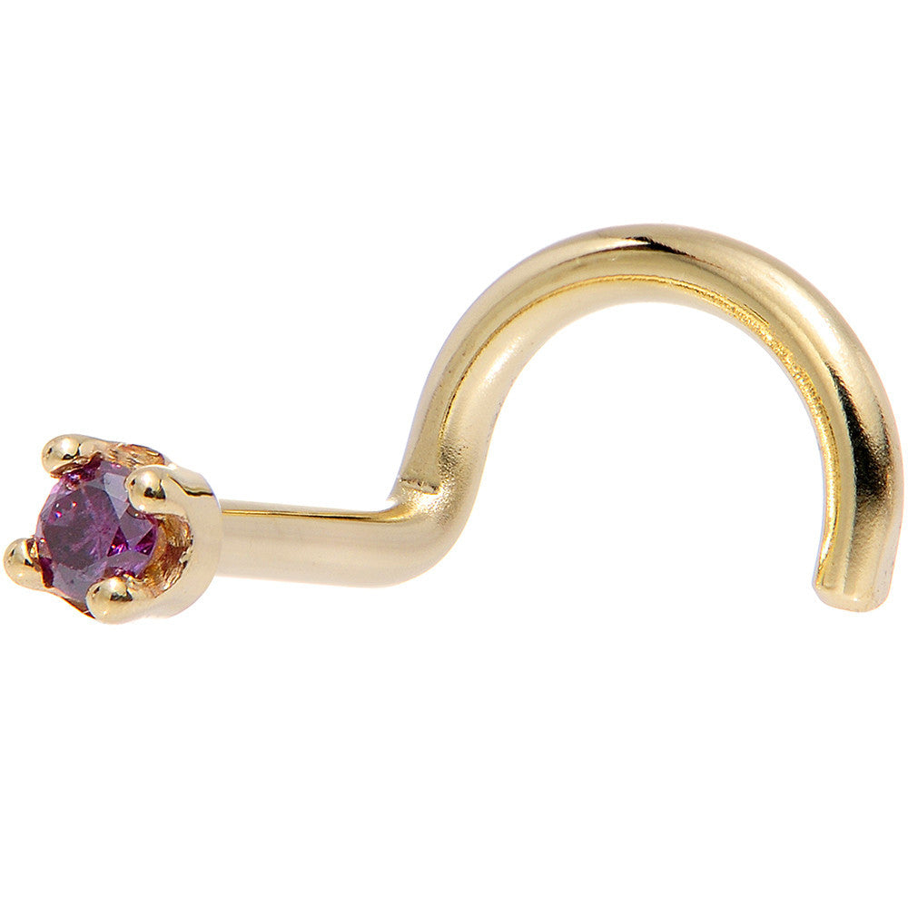 18KT Yellow Gold Purple Diamond Nose Ring 1.5mm Nose Bone