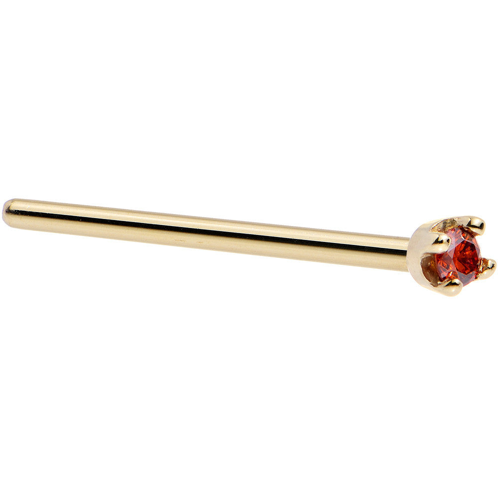 Solid 14KT Yellow Gold Red Diamond Nose Ring 1.5mm Nose Bone January