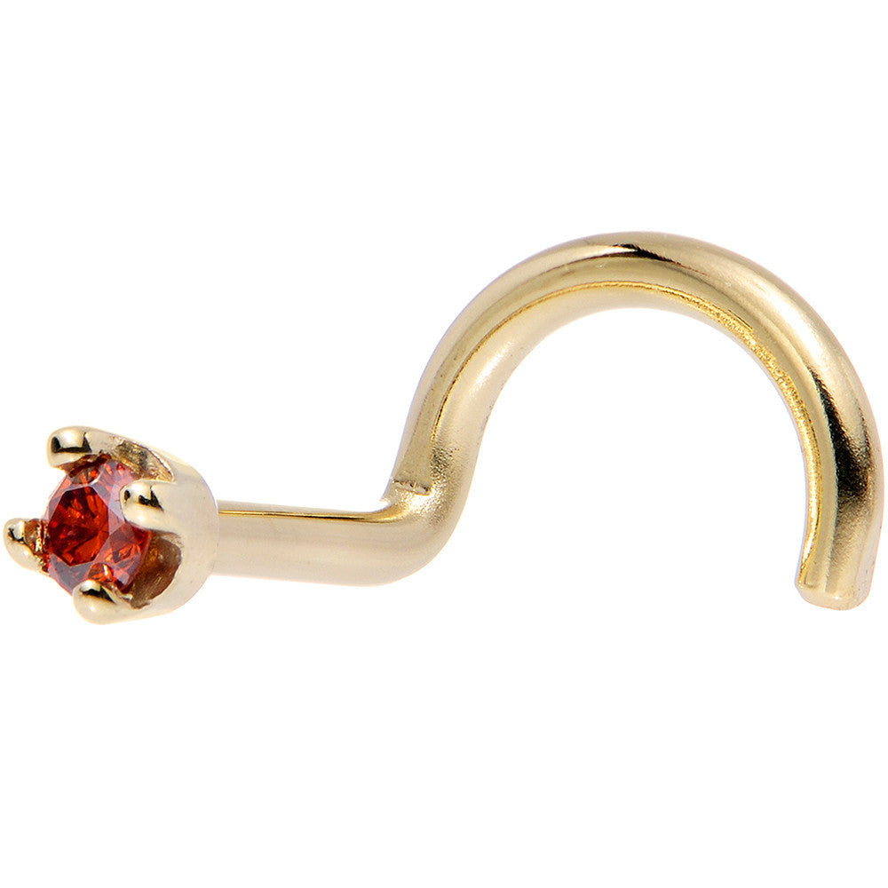18KT Yellow Gold 1.5mm Red Diamond Nose Screw 18 Gauge