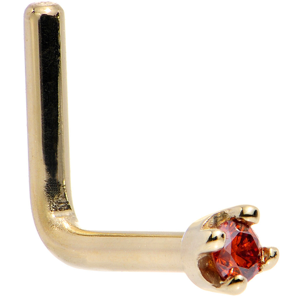 14KT Yellow Gold January Red Diamond Nose Ring 1.5mm Nose Screw Style