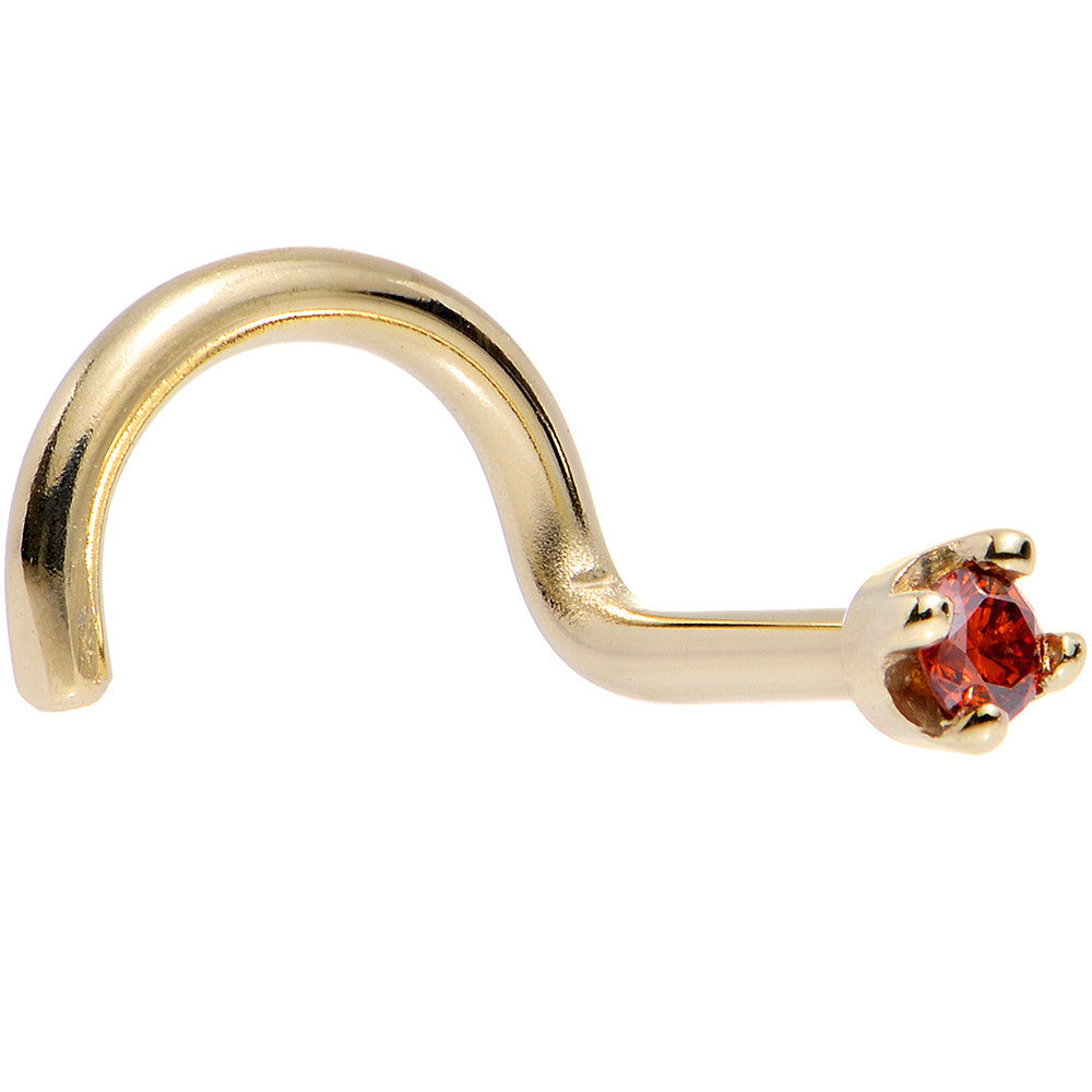 Solid Yellow Gold 1.5mm Red Diamond Nose Ring L-Shape 20 Gauge